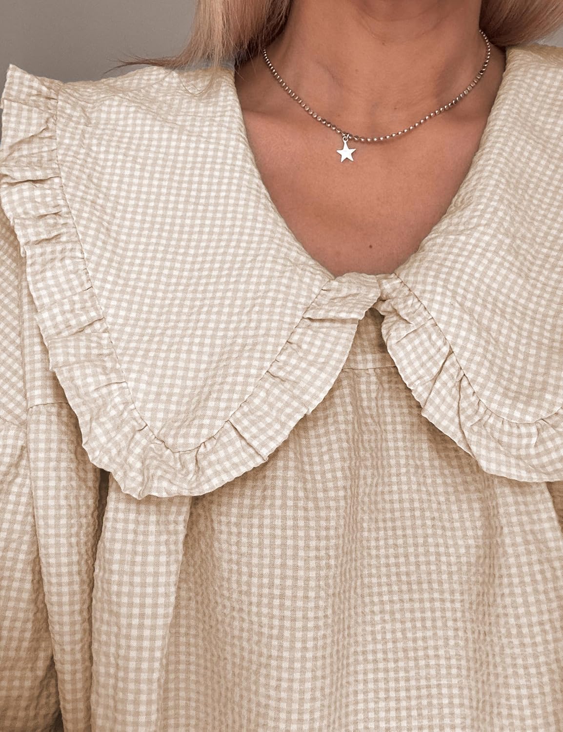 Women's Babydoll 3/4 Puff Sleeve Plaid Mini Dress