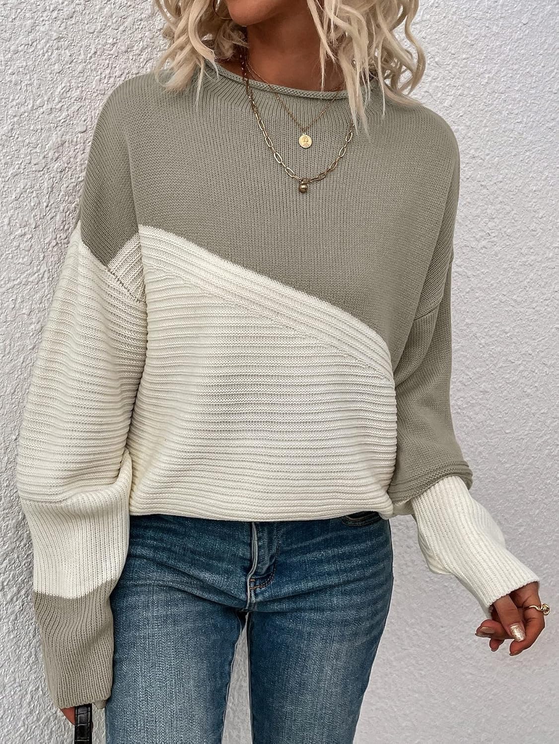 Women's off-shoulder loose color block sweater