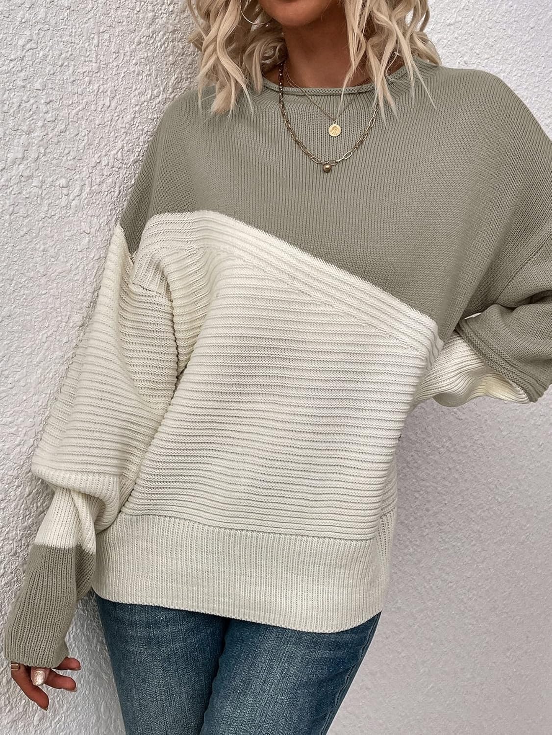 Women's off-shoulder loose color block sweater