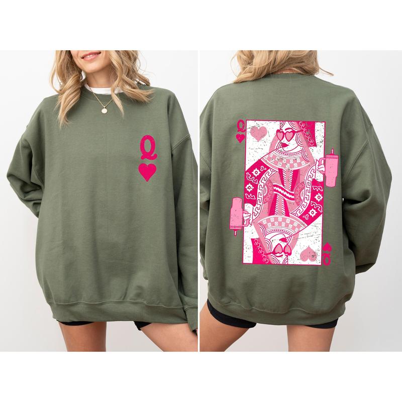 Queen of Hearts Double-Sided Print Valentines Sweatshirt