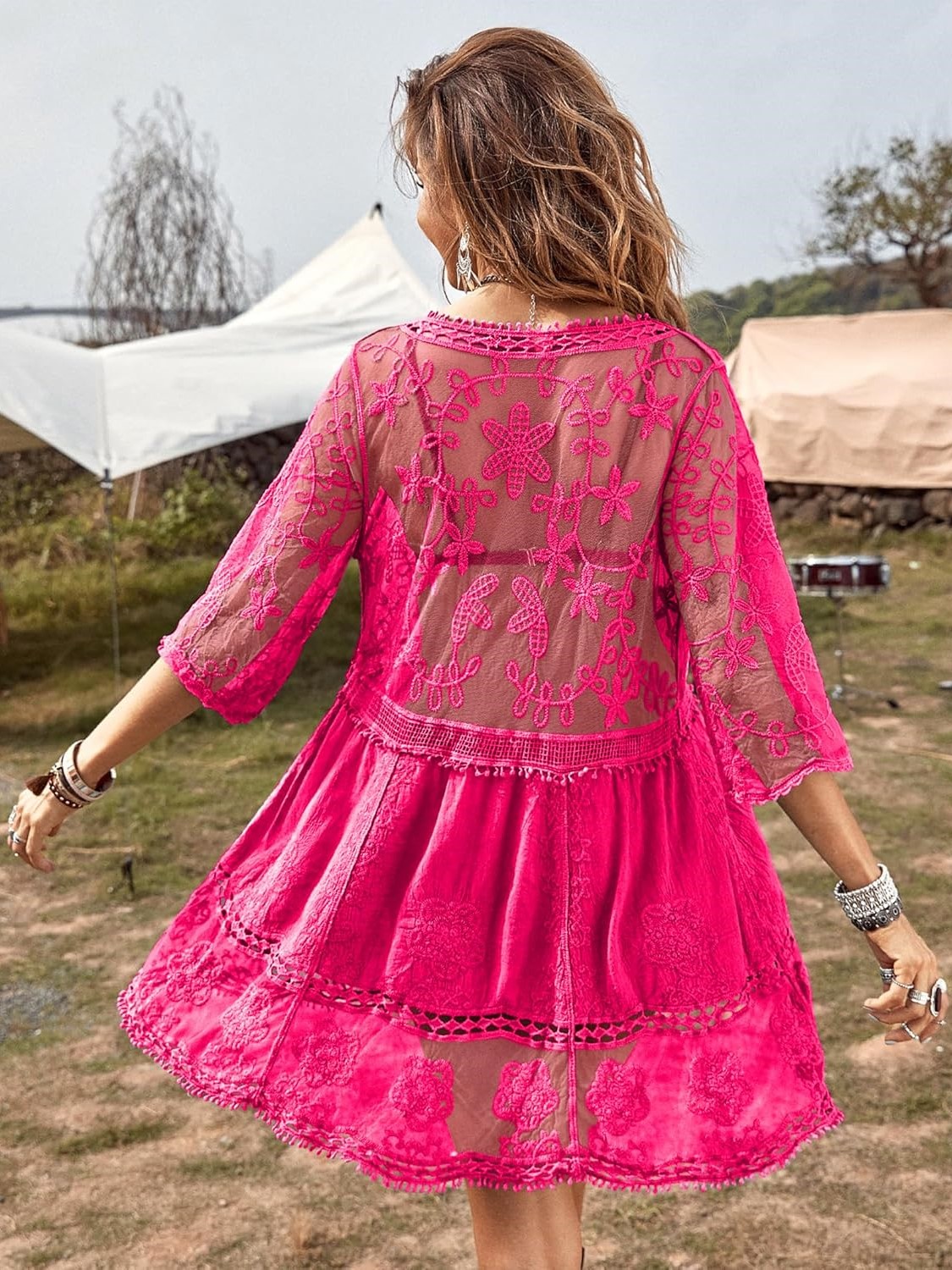 Women's Lace Bathing Suit Cover Up V-Neck Swimsuit Coverups