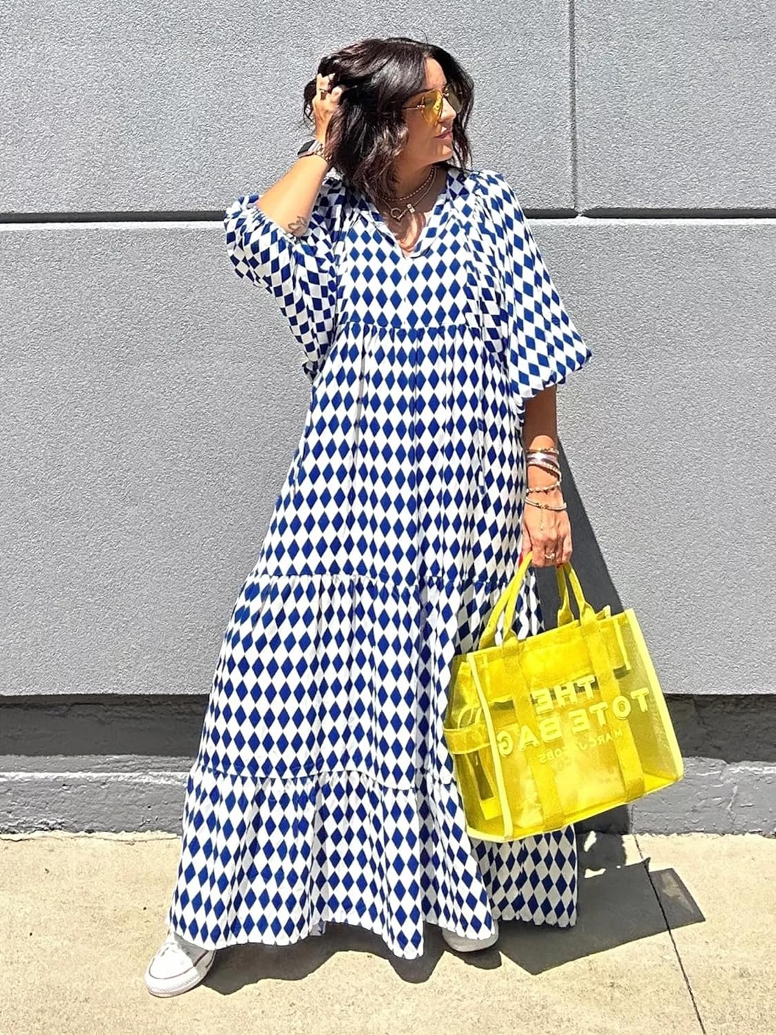 HOT SALE Summer V Neck Puff Sleeve Floral Flowy Casual Maxi Dress