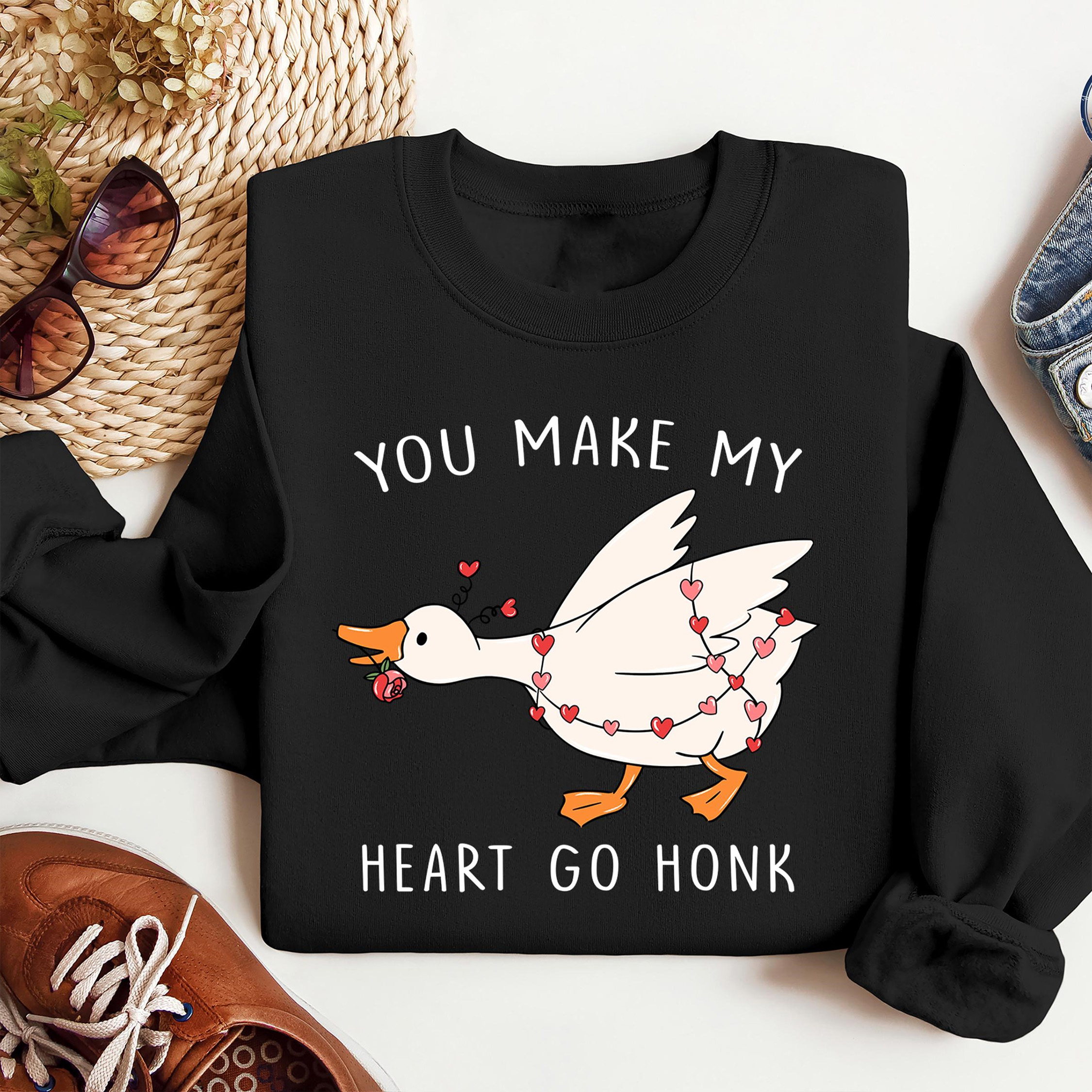 "You Make My Heart Go Honk" Valentines Goose Sweatshirt