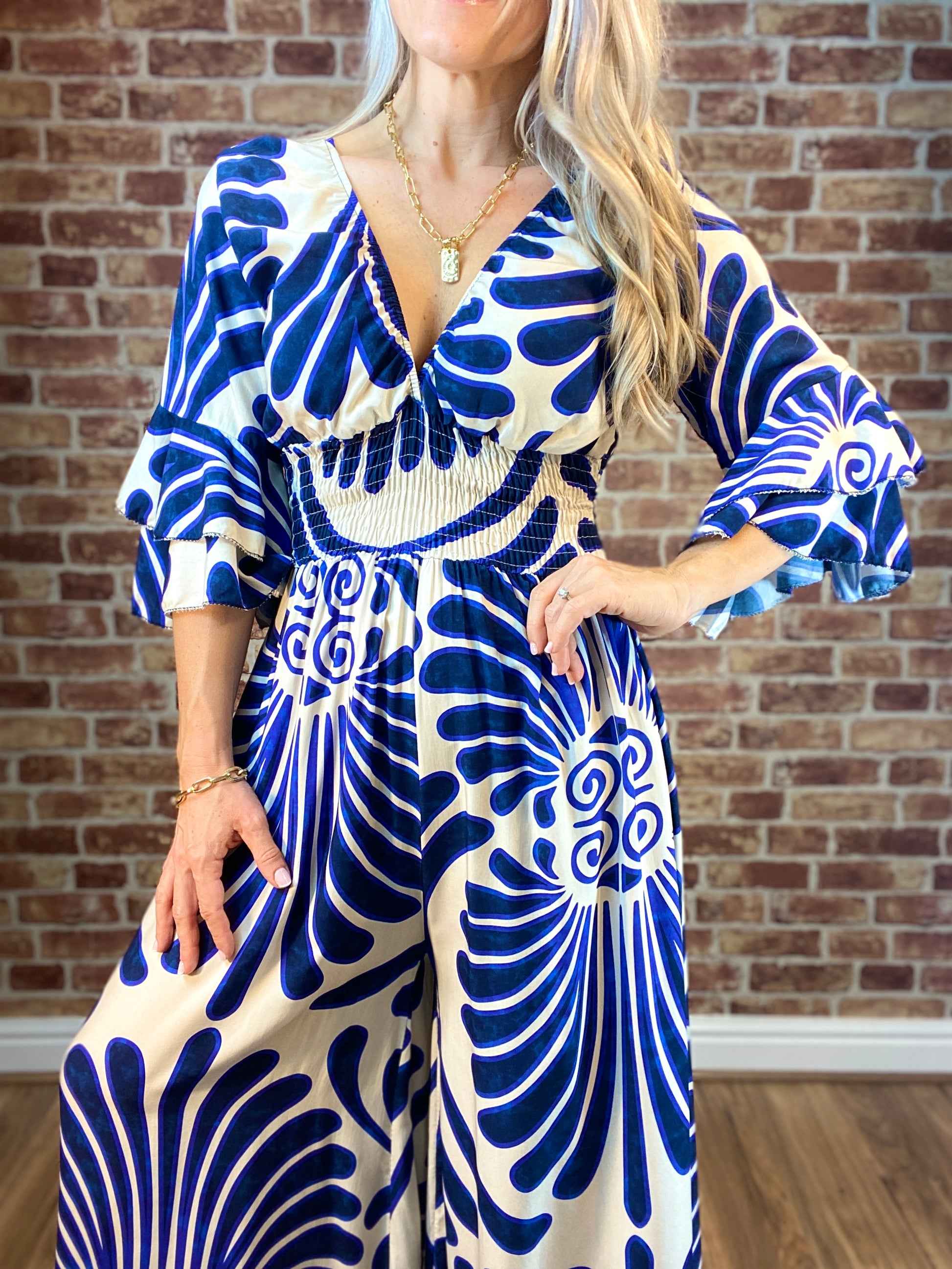 Vintage Floral Ruffle Sleeve Jumpsuit