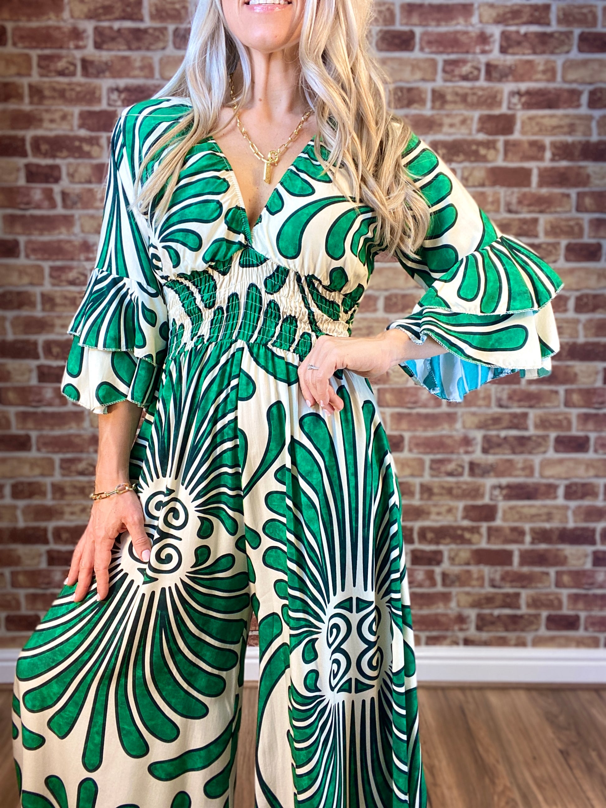 Vintage Floral Ruffle Sleeve Jumpsuit