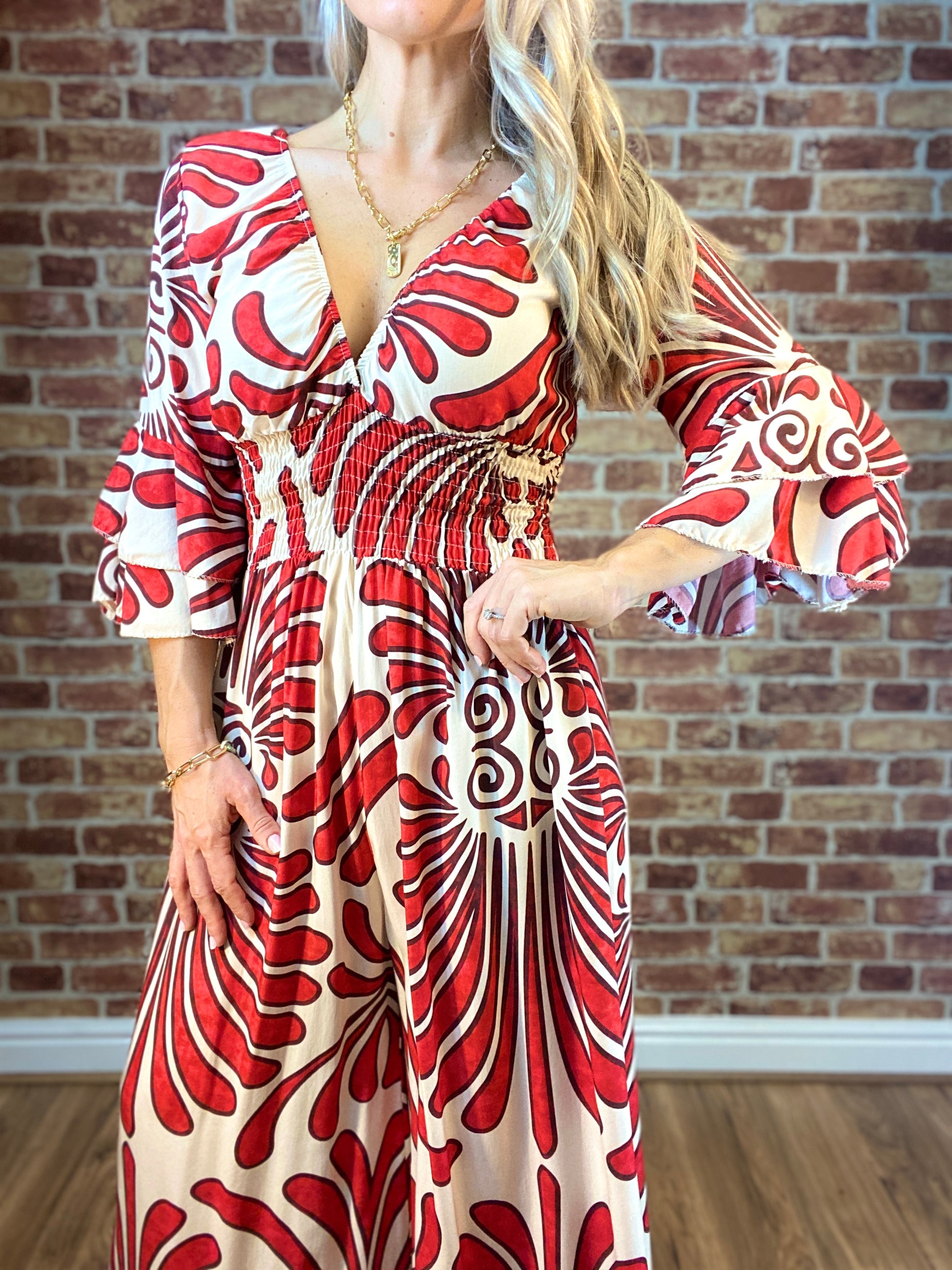 Vintage Floral Ruffle Sleeve Jumpsuit