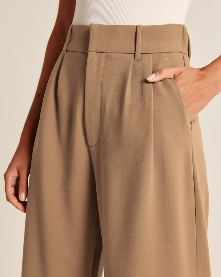 The Effortless Tailored Wide Leg Pants -Pink Laura