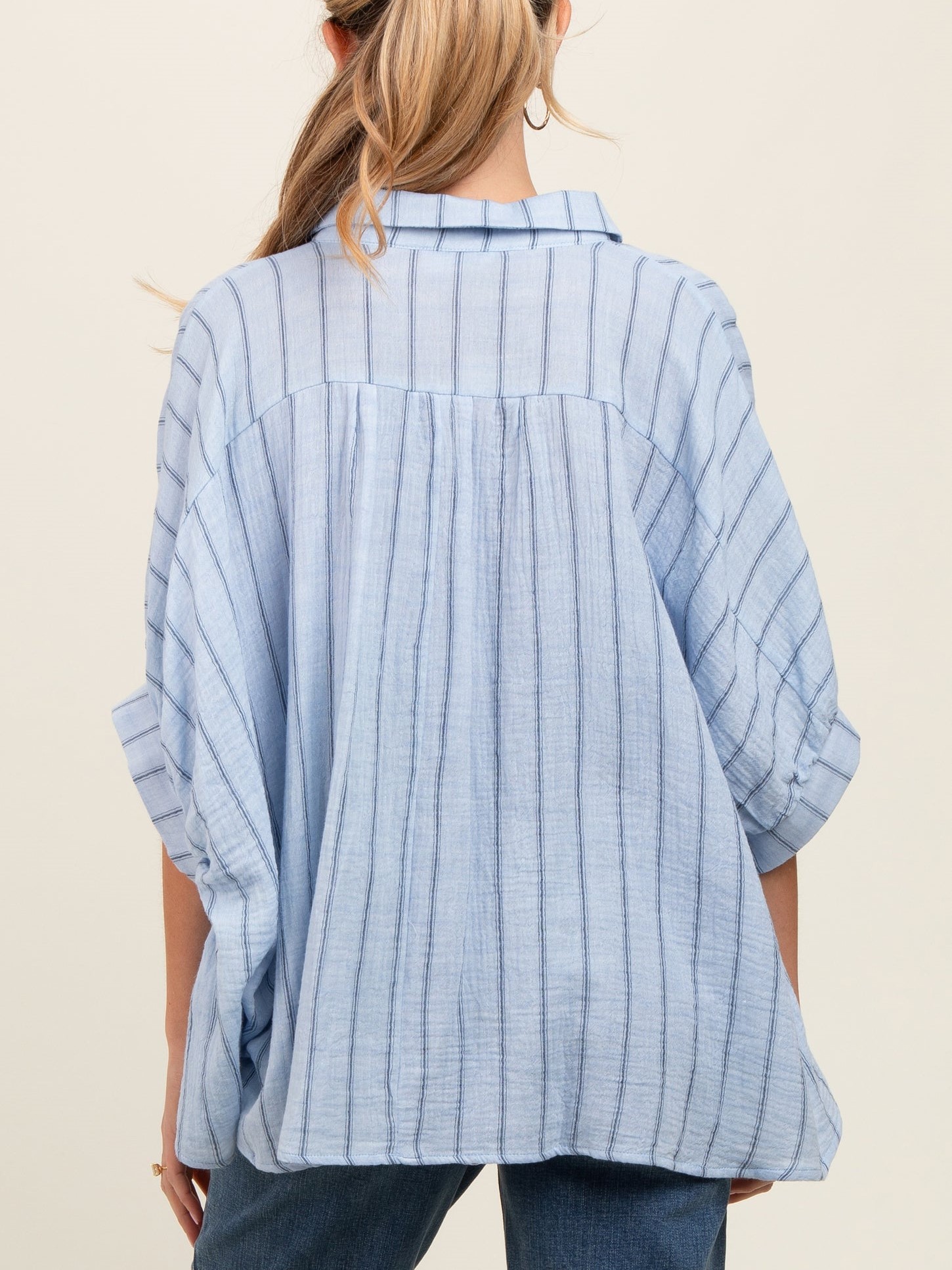 Oversized Striped Button Down Top