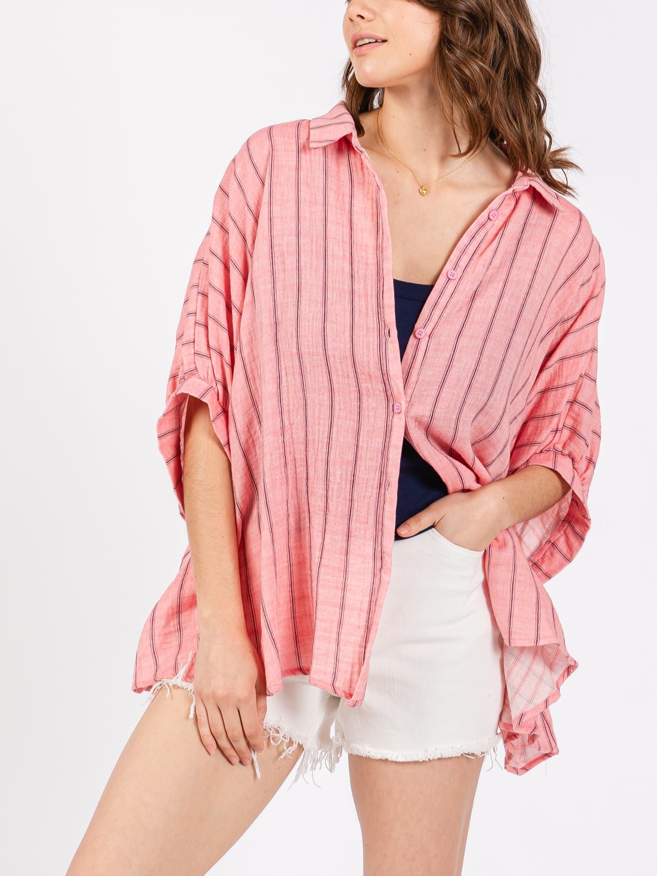 Oversized Striped Button Down Top