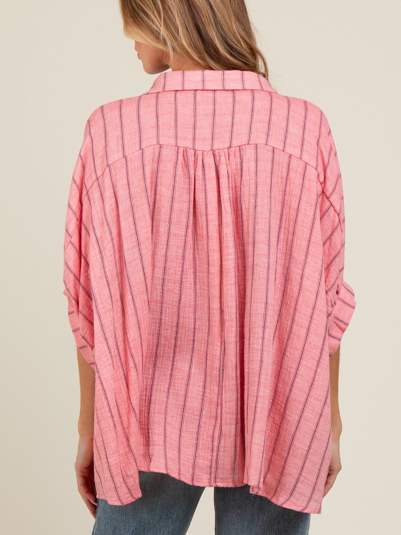 Oversized Striped Button Down Top