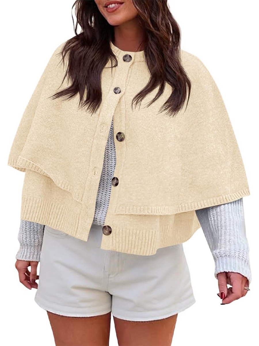 Women's Button Up Crew Neck Knit Knit Cape Cardigan Sweater