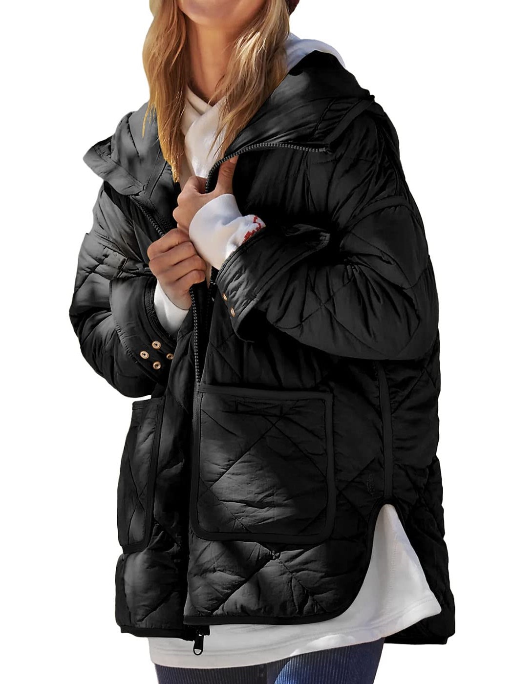 Women's Trendy Hooded Long Sleeve Zip Up Quilted Puffer Jacket