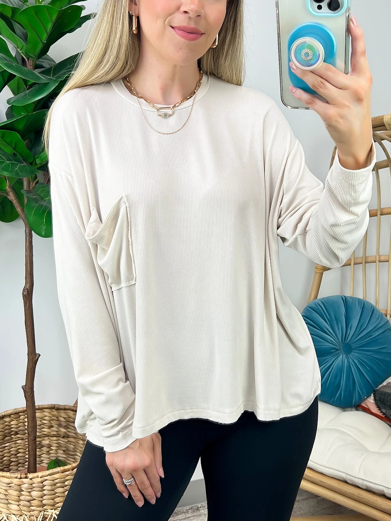 Washed Dolman Sleeve Pocket Top 