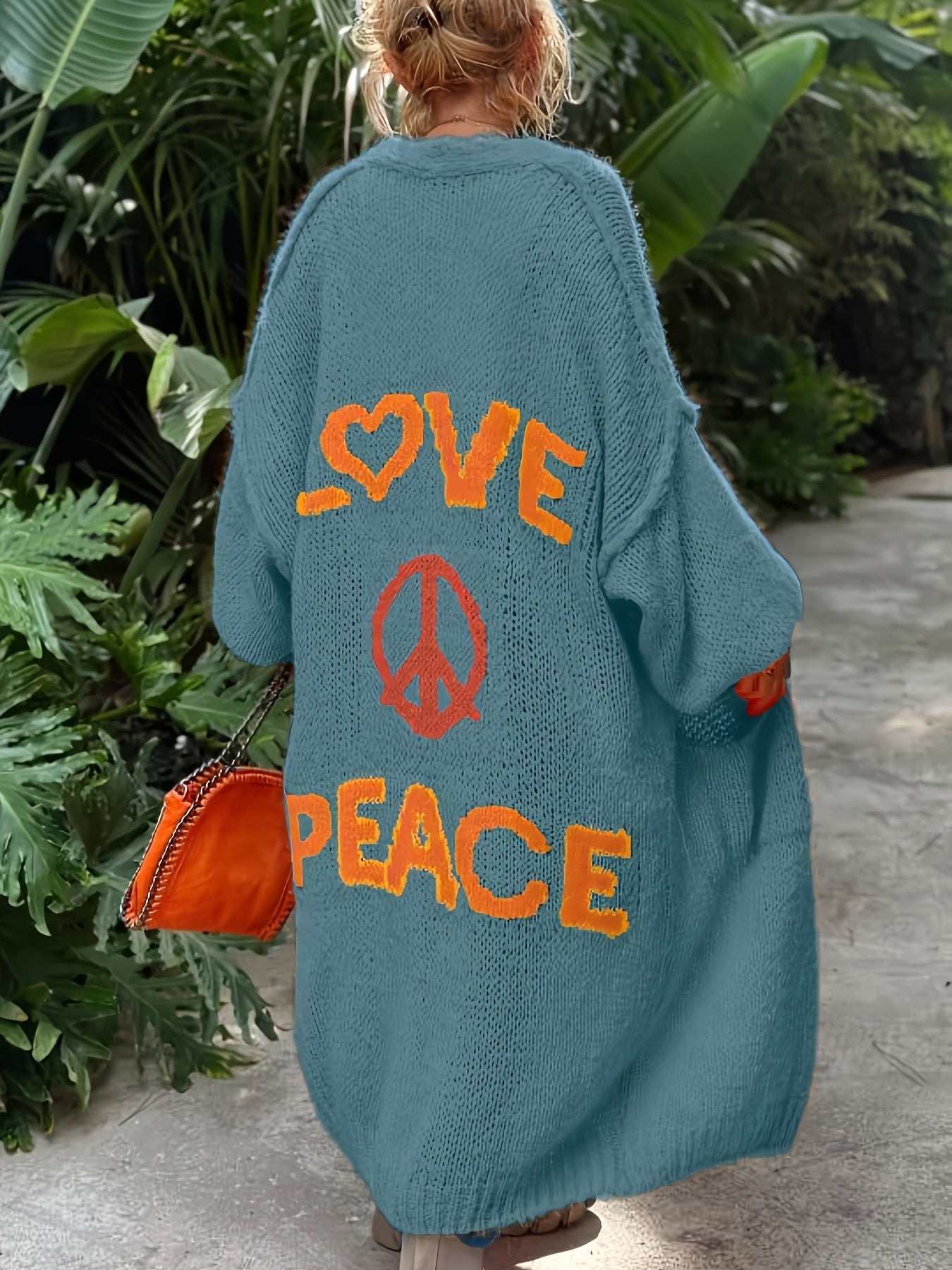 Letter Dropped Shoulder Long Sleeve Cardigan