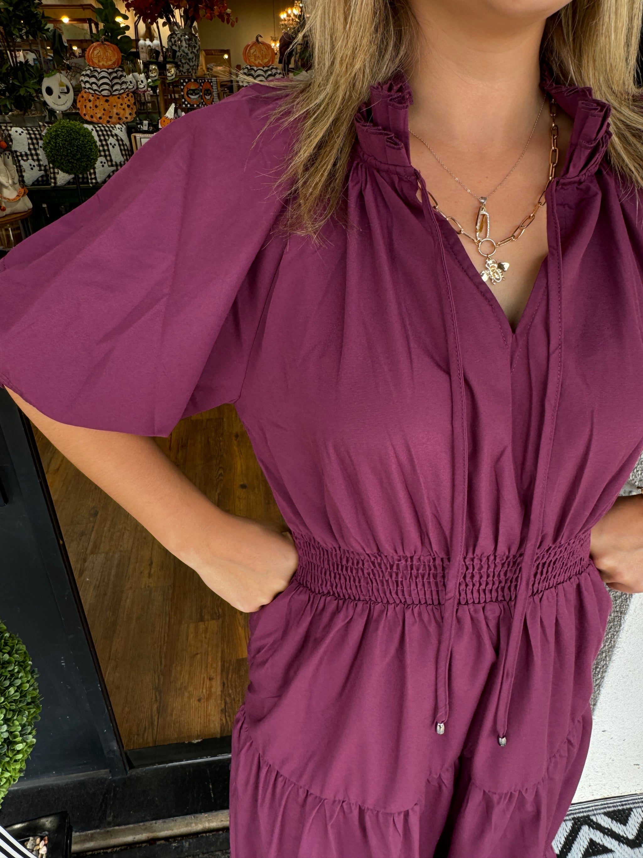 ✨Elegant Half Sleeve Tie-up Pleated Loose Dress (Buy 2 Free Shipping)