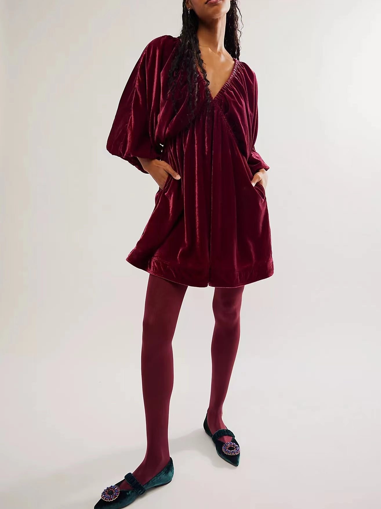 Early Christmas Sale 80% OFF -  Women's V Neck Velvet Mini Dress (Buy 2 Free Shipping)