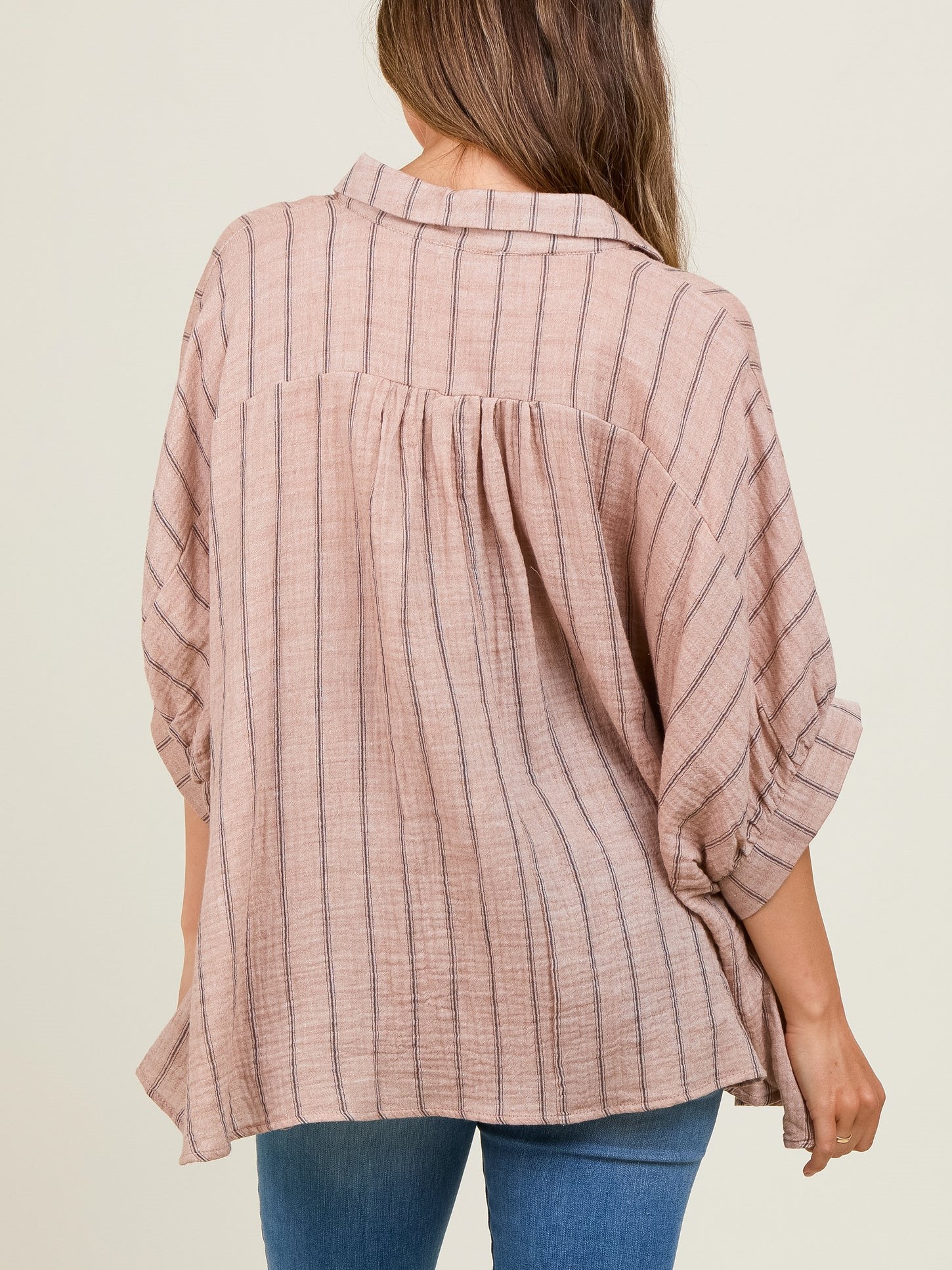 Oversized Striped Button Down Top