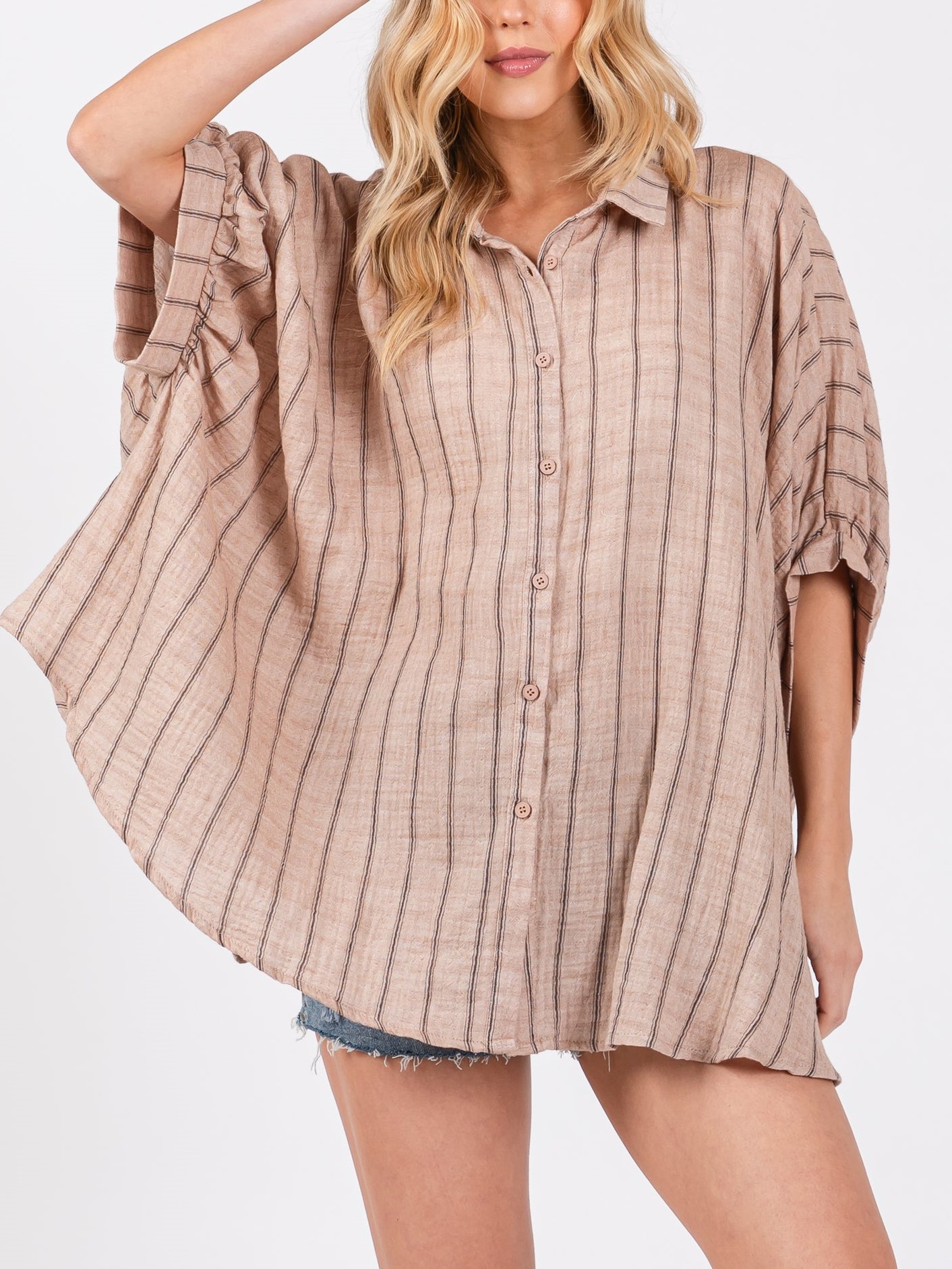 Oversized Striped Button Down Top