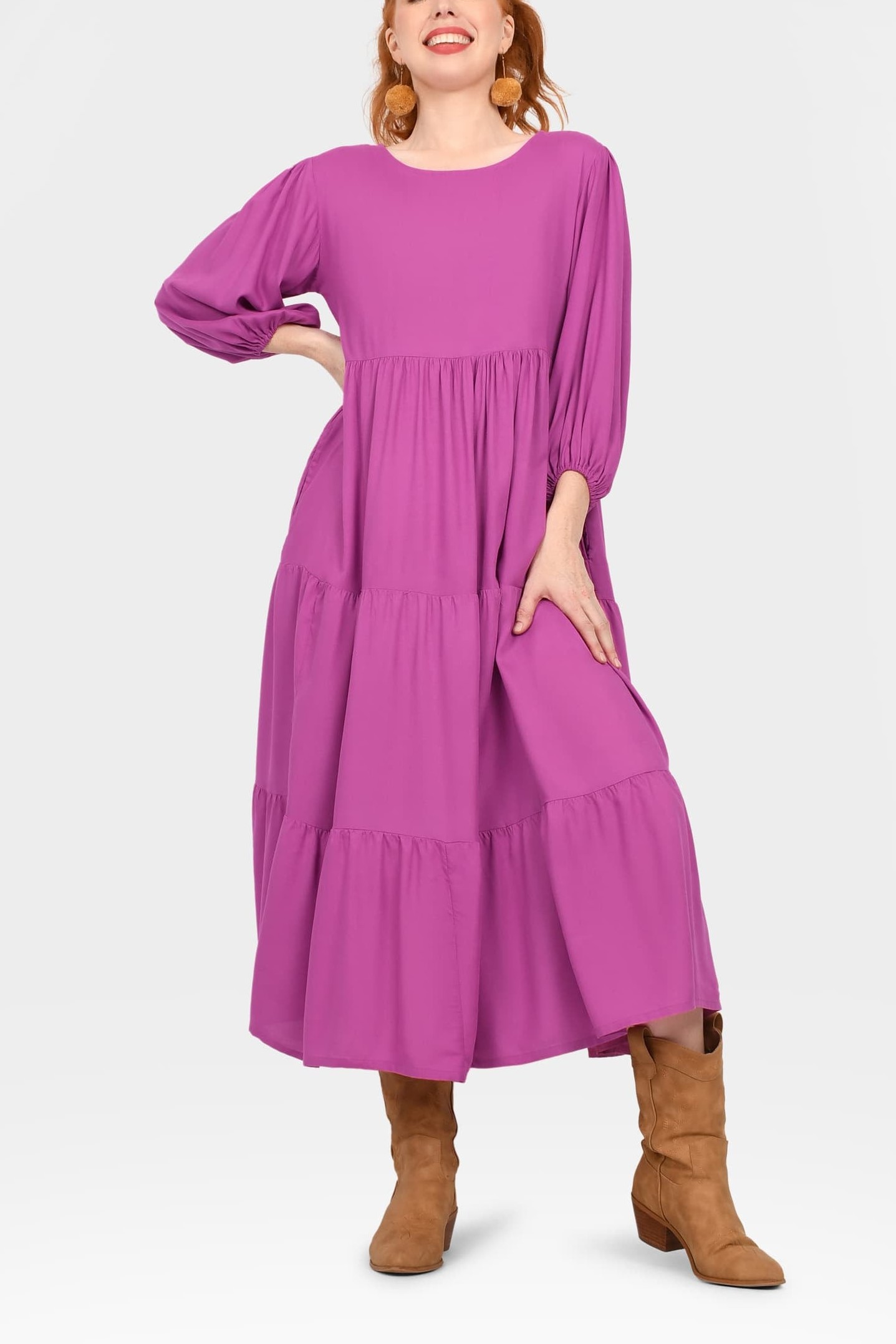 Crew Neck Long Sleeve Layered Maxi Dress