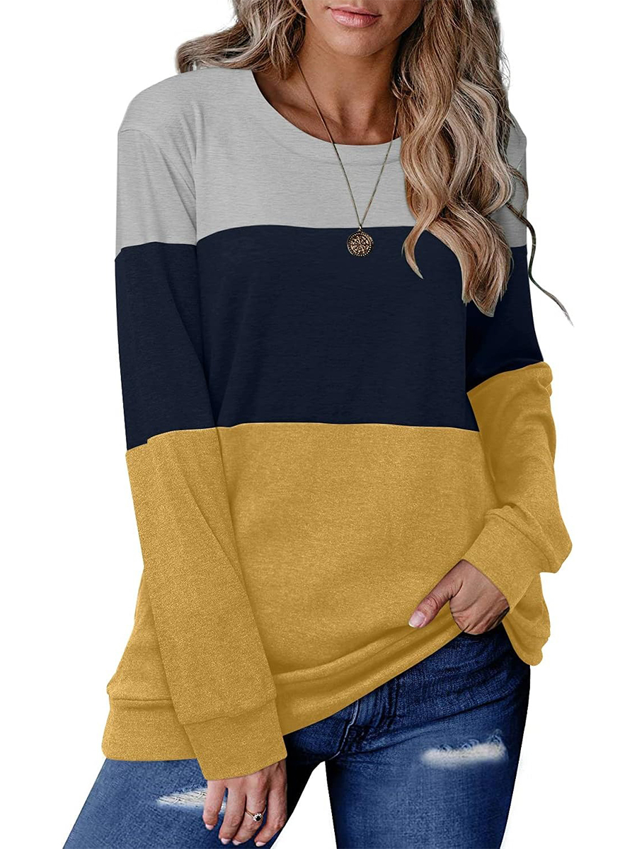 Women's Colorblock Striped Long Sleeve Casual Sweatshirt Tops