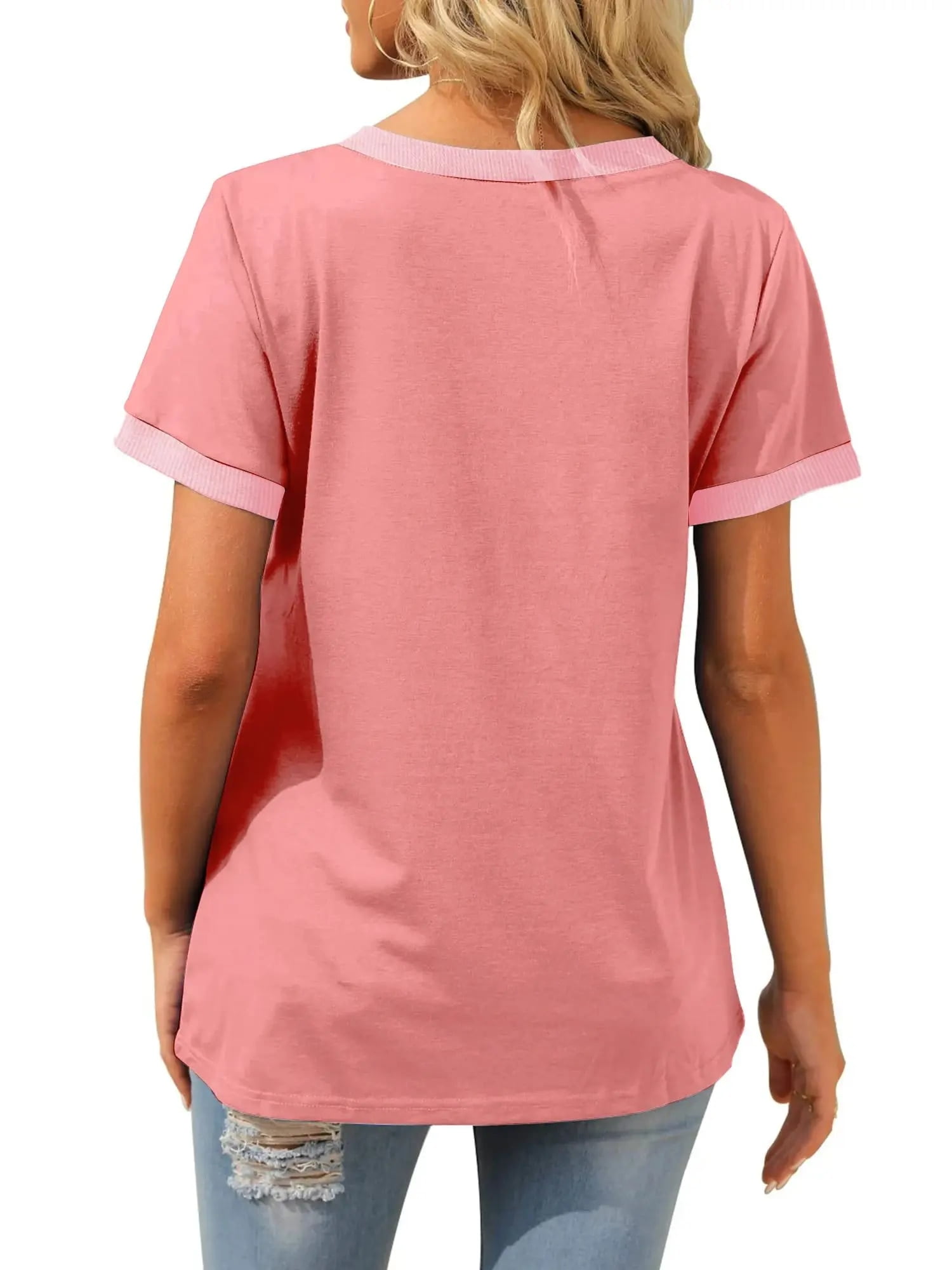 Women T Shirts Short Sleeve Loose Casual Summer Tops with Pocket