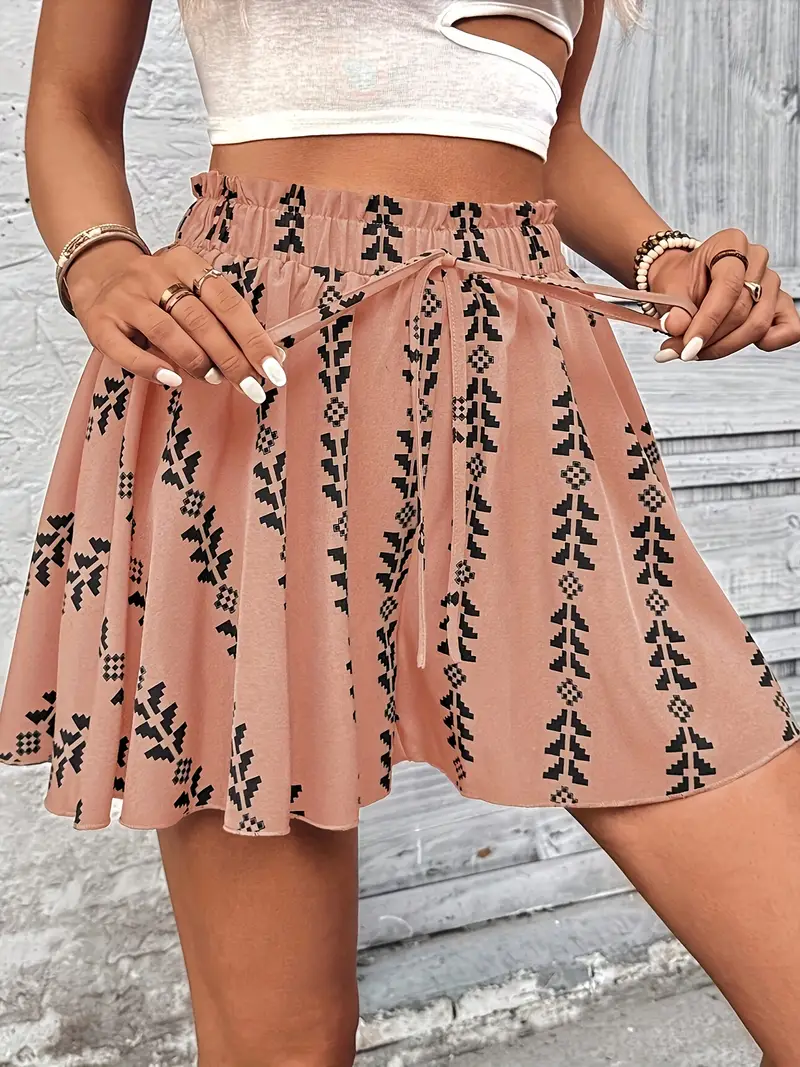 Women's Elastic Waist Ruffle Hem Bohemian Shorts