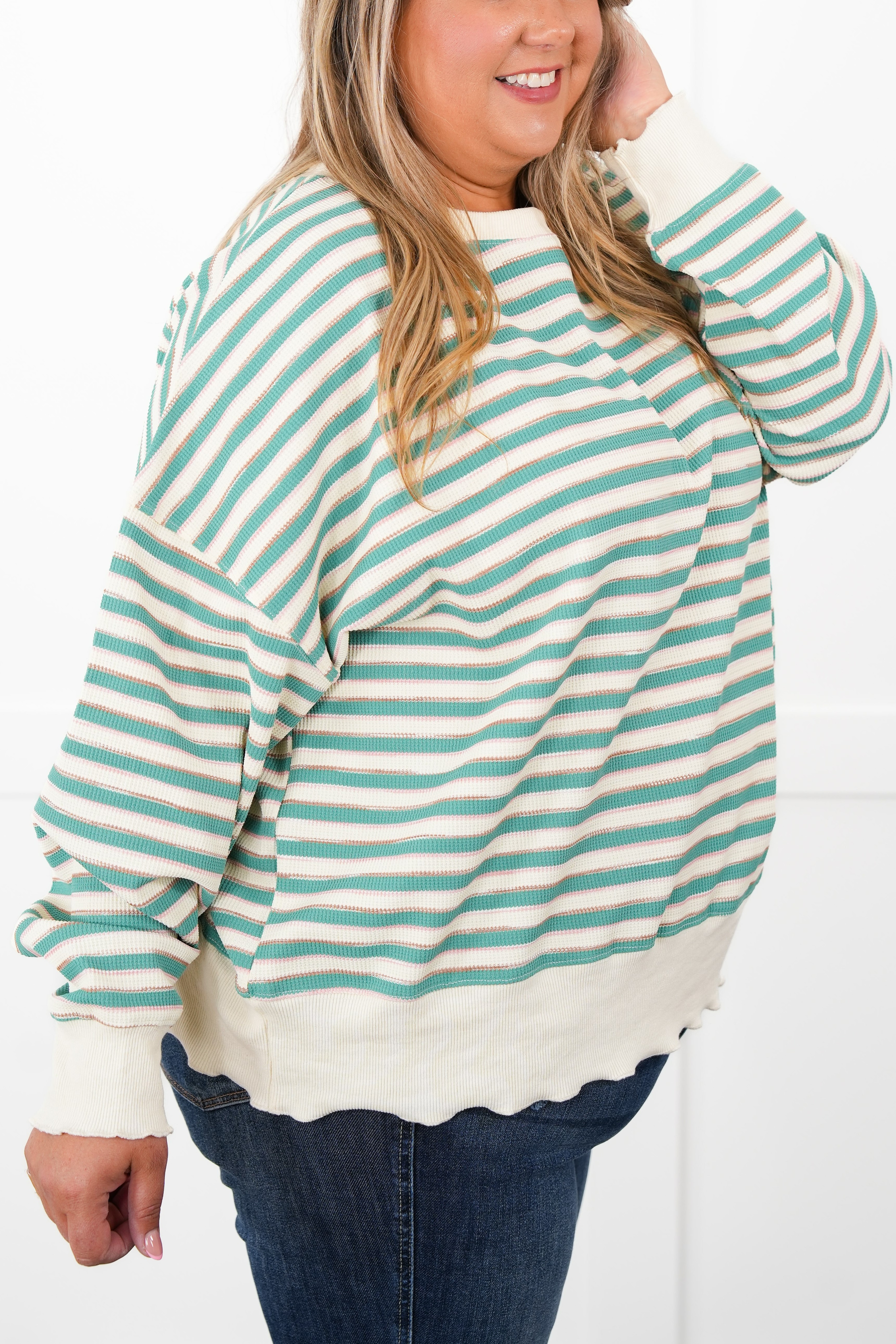 Oversized Stripe Knit Long Sleeve Top 