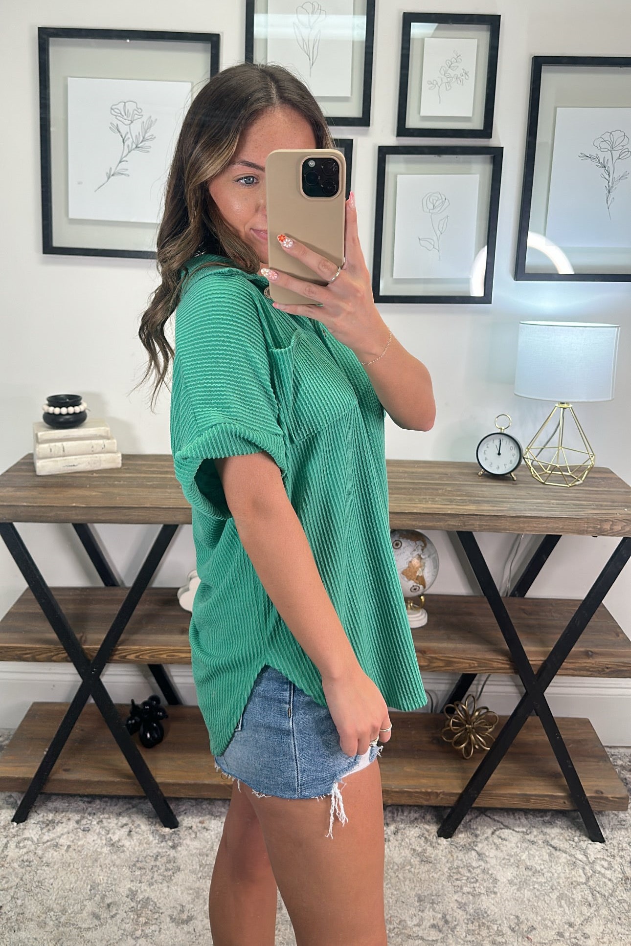 Ribbed Button Down Pocket Shirt Top 