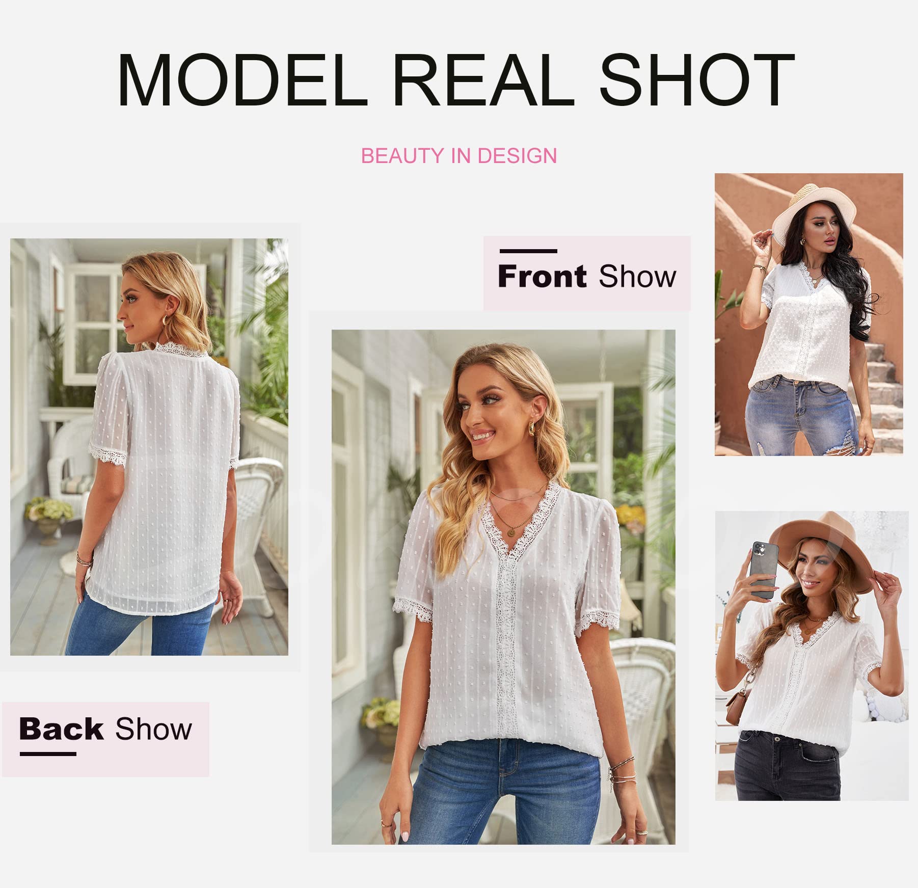 Women's V Neck Lace Crochet Tunic Tops