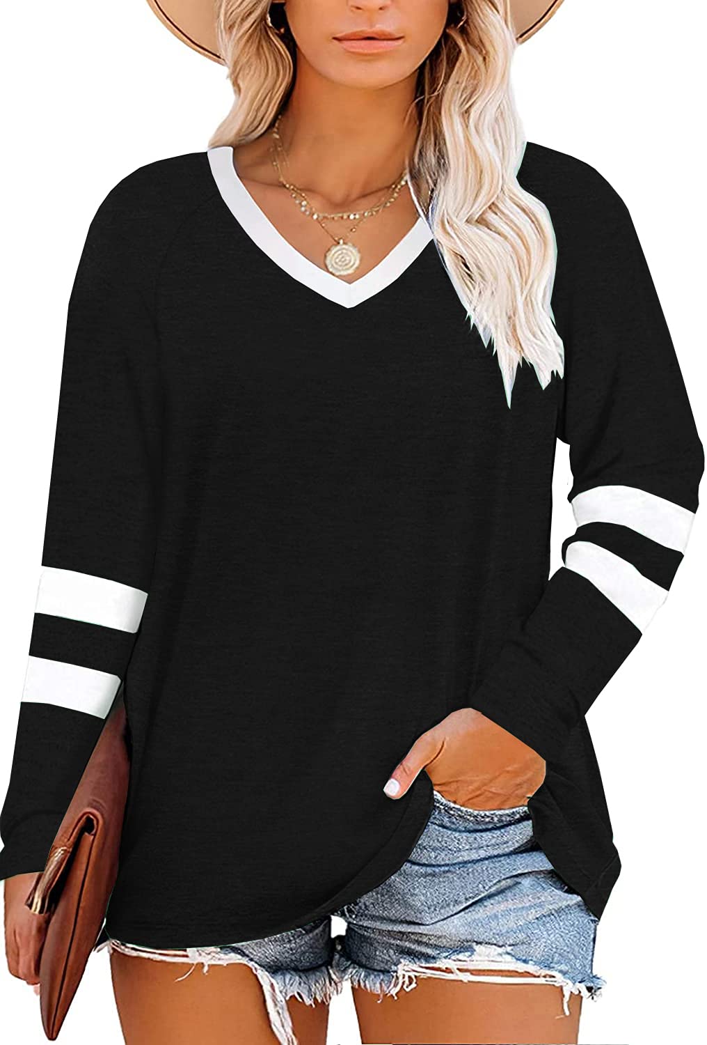 Women's Plus Size Color Block Casual Tunics Tee Shirt