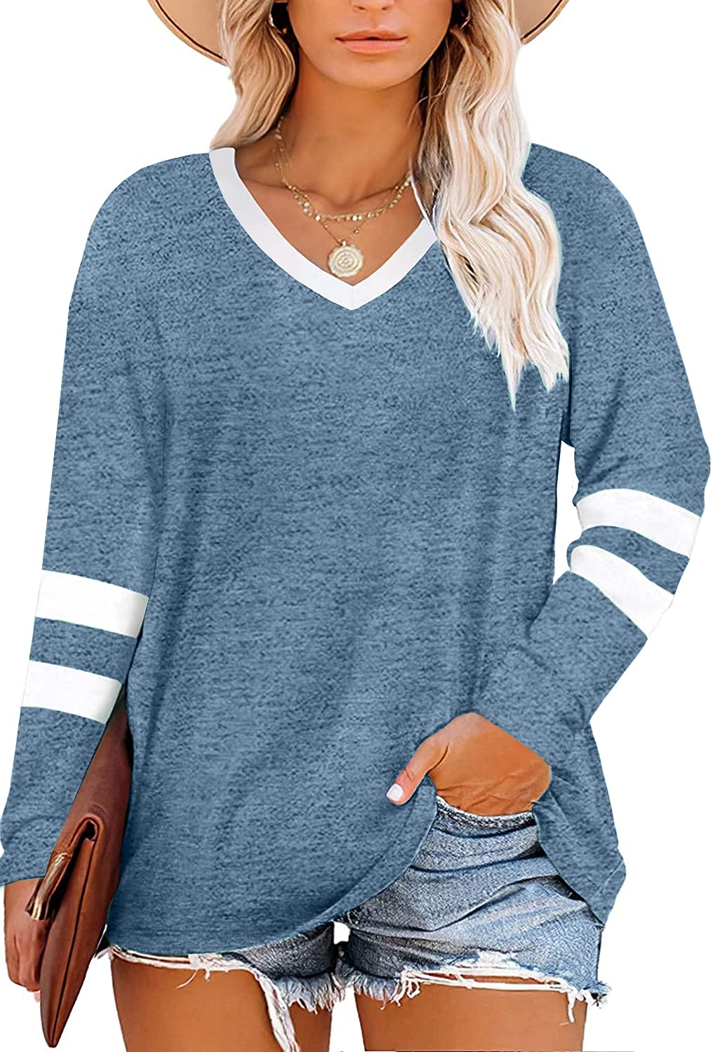 Women's Plus Size Color Block Casual Tunics Tee Shirt