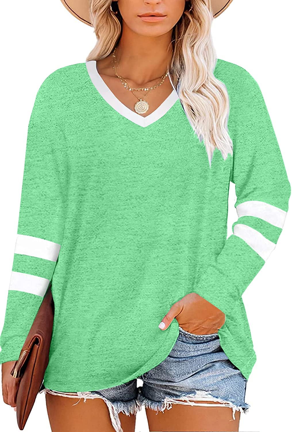 Women's Plus Size Color Block Casual Tunics Tee Shirt