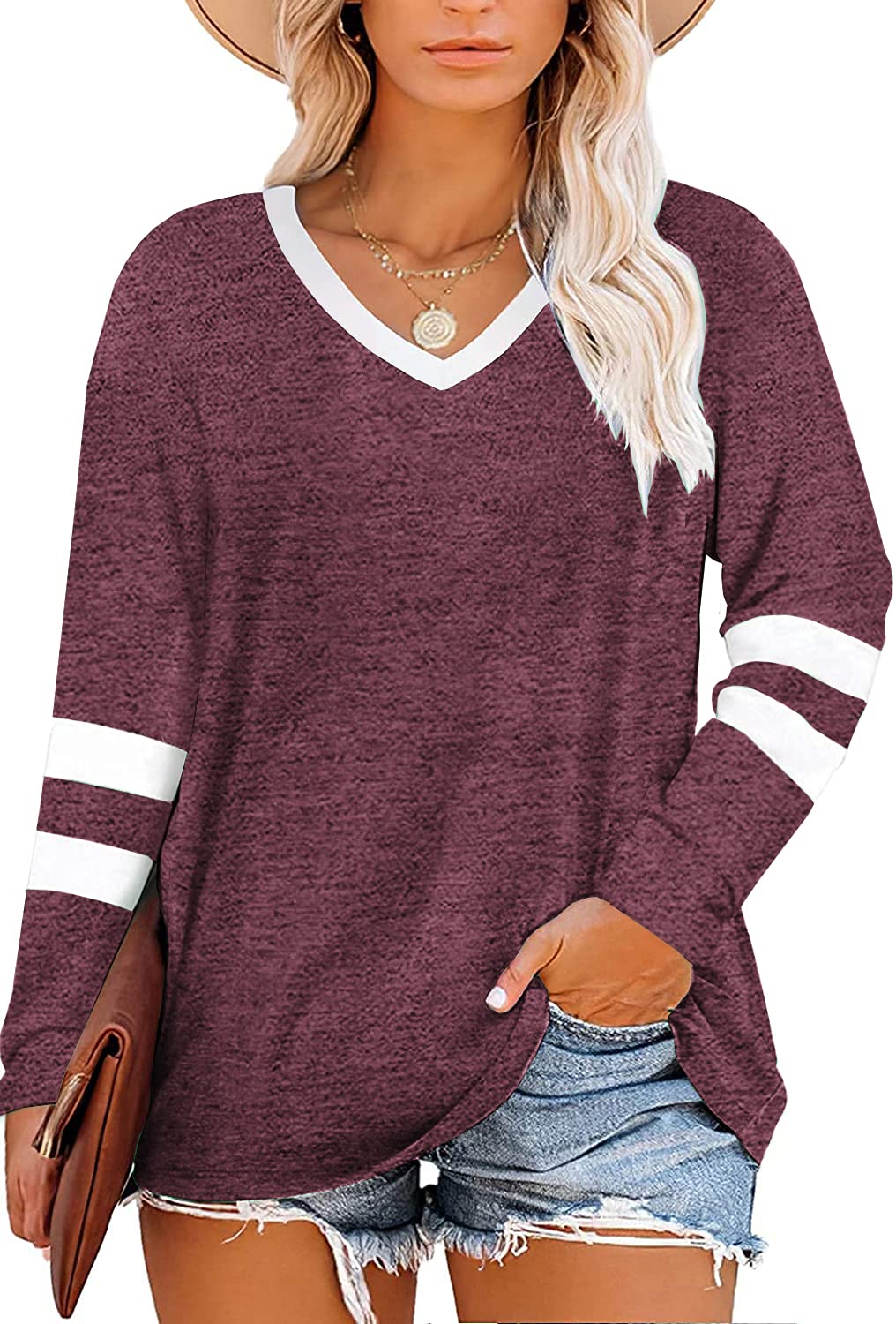 Women's Plus Size Color Block Casual Tunics Tee Shirt