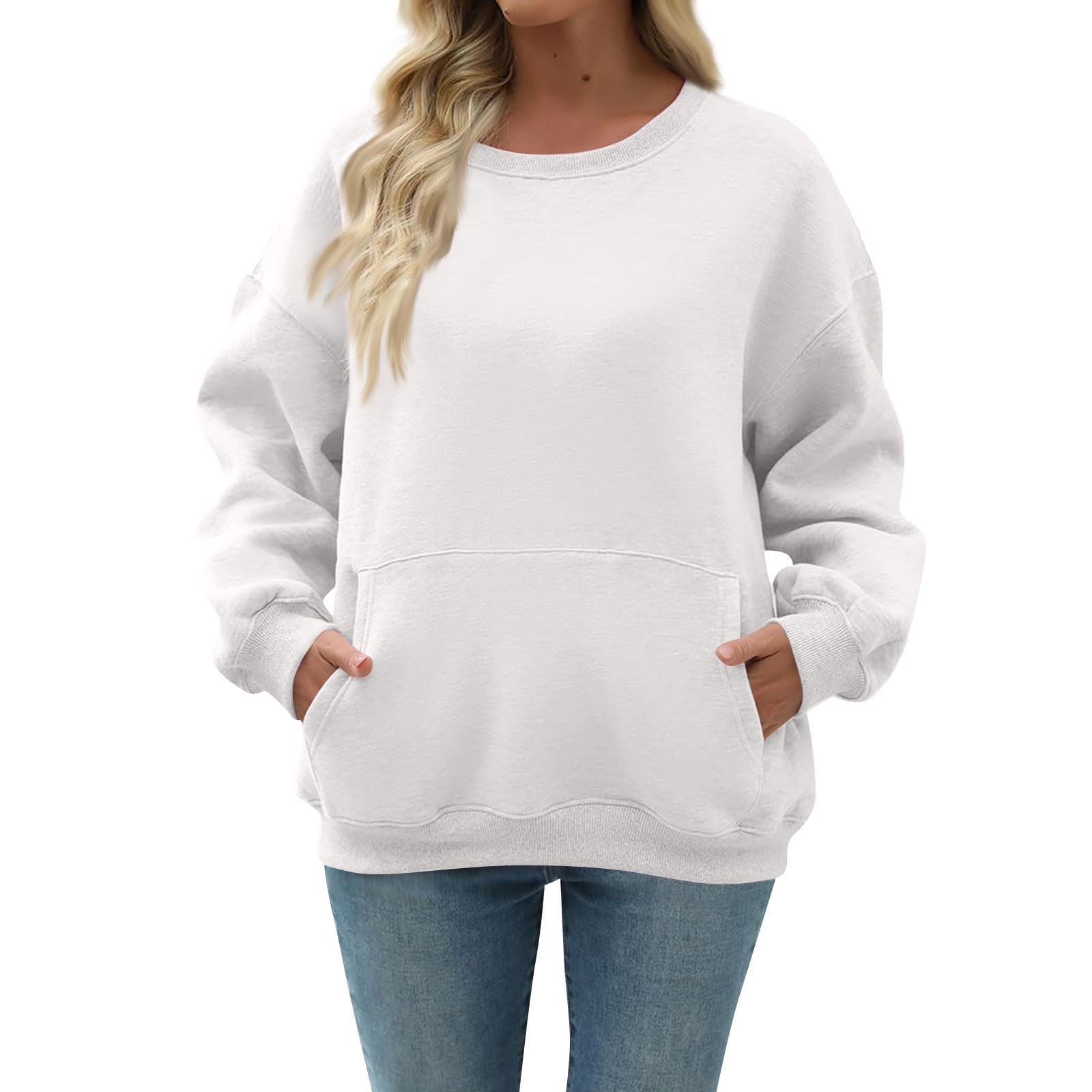 Women Oversized Long Sleeve Crewneck Sweatshirt with Pocket
