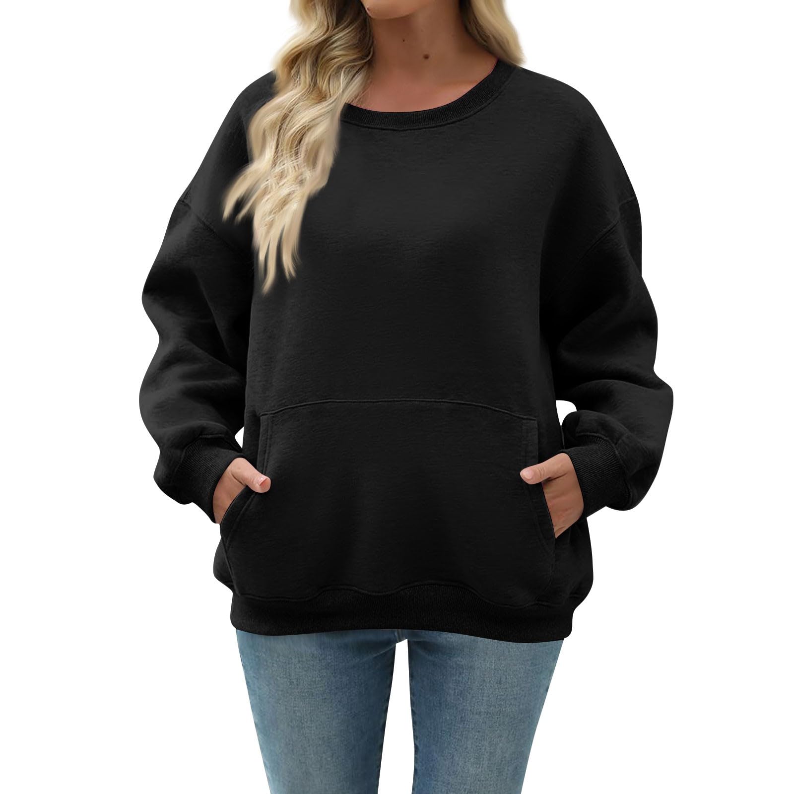 Women Oversized Long Sleeve Crewneck Sweatshirt with Pocket