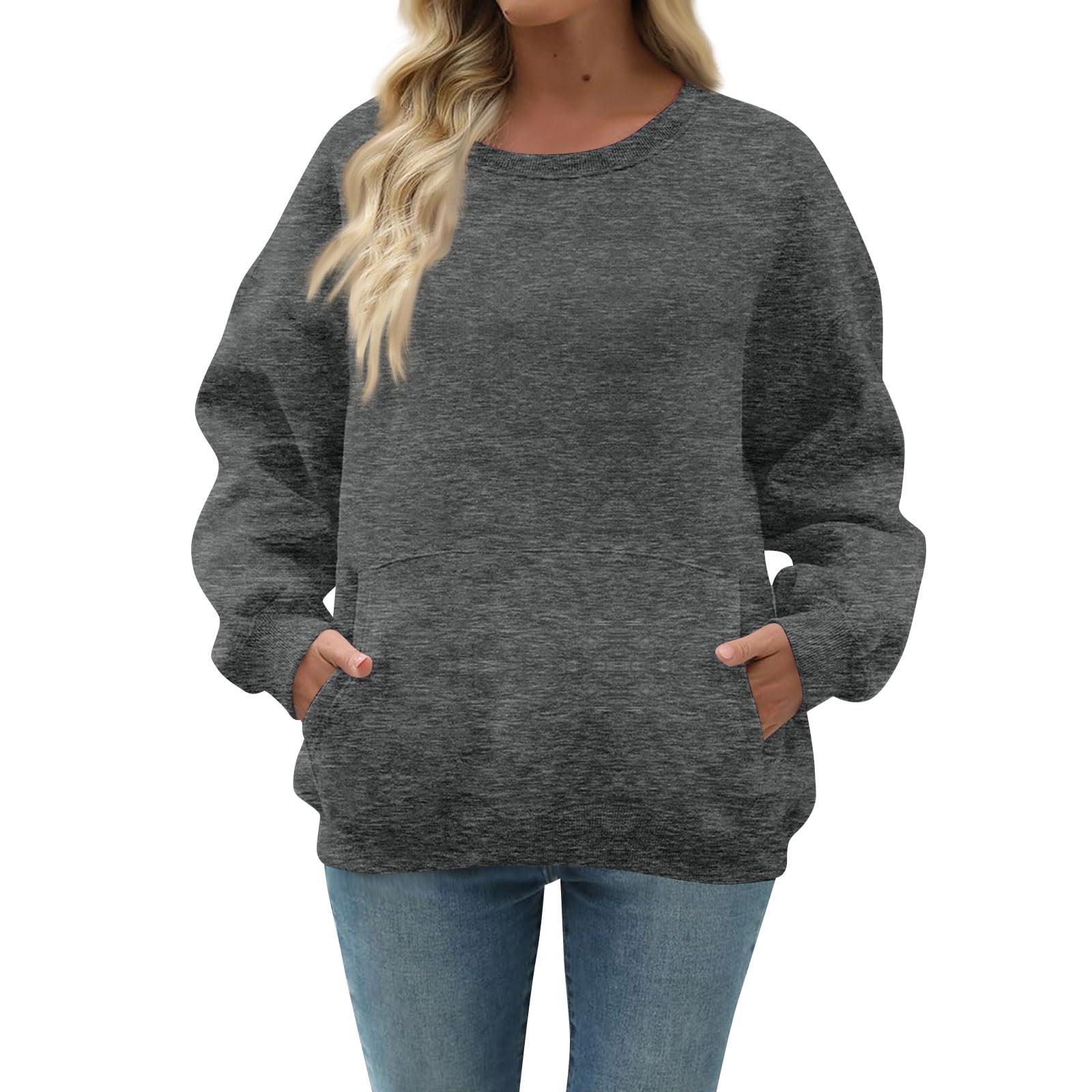 Women Oversized Long Sleeve Crewneck Sweatshirt with Pocket
