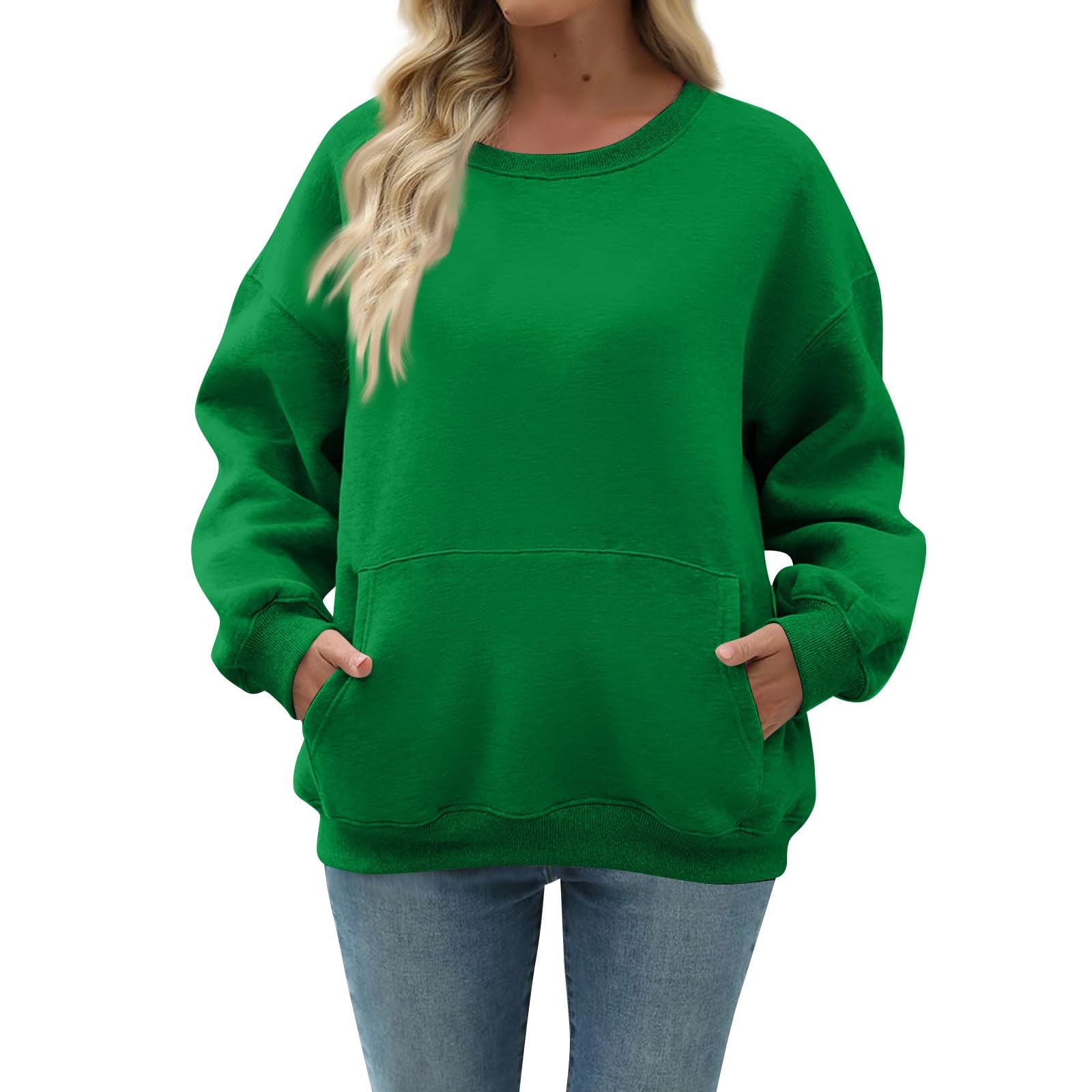 Women Oversized Long Sleeve Crewneck Sweatshirt with Pocket