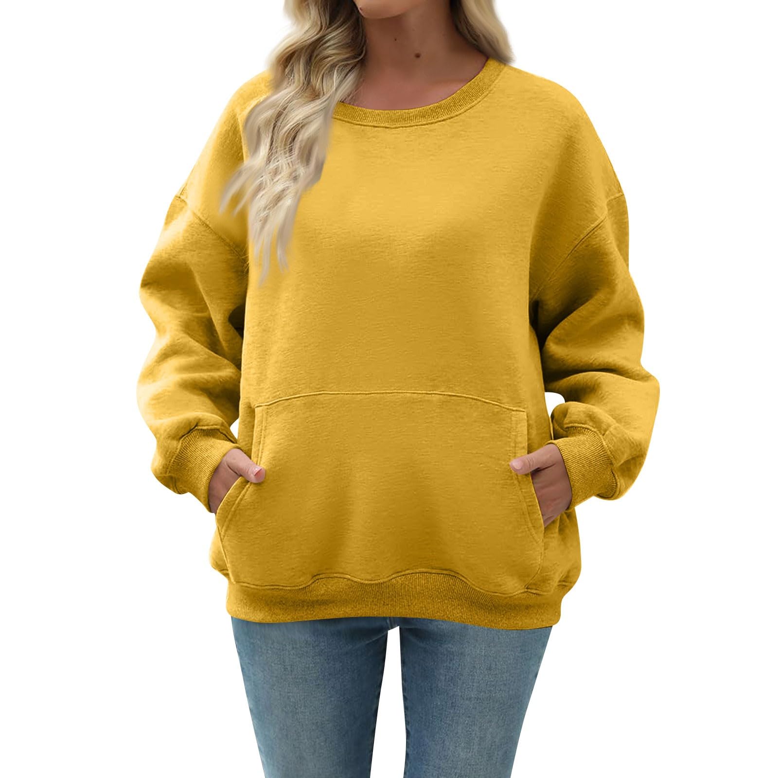 Women Oversized Long Sleeve Crewneck Sweatshirt with Pocket