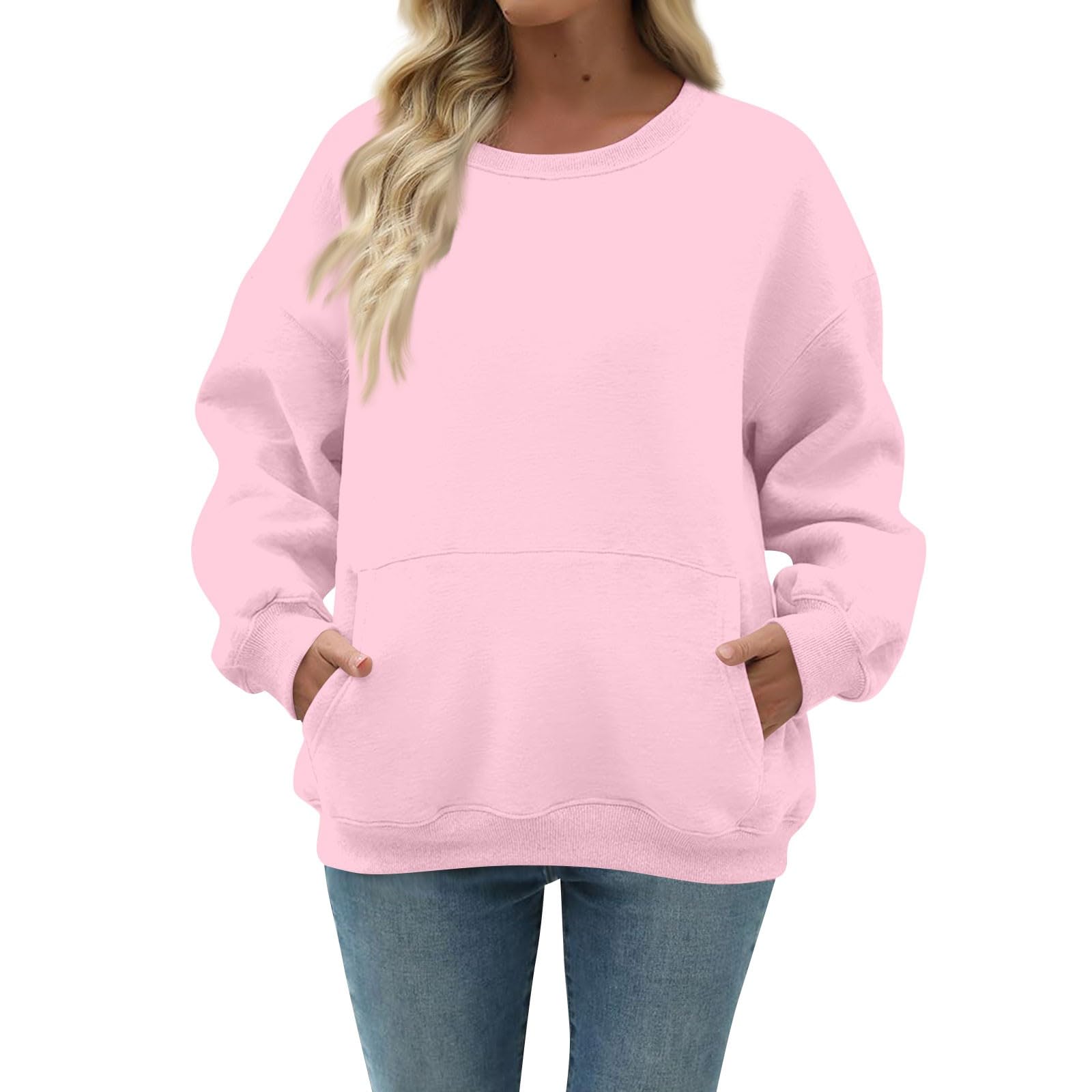 Women Oversized Long Sleeve Crewneck Sweatshirt with Pocket