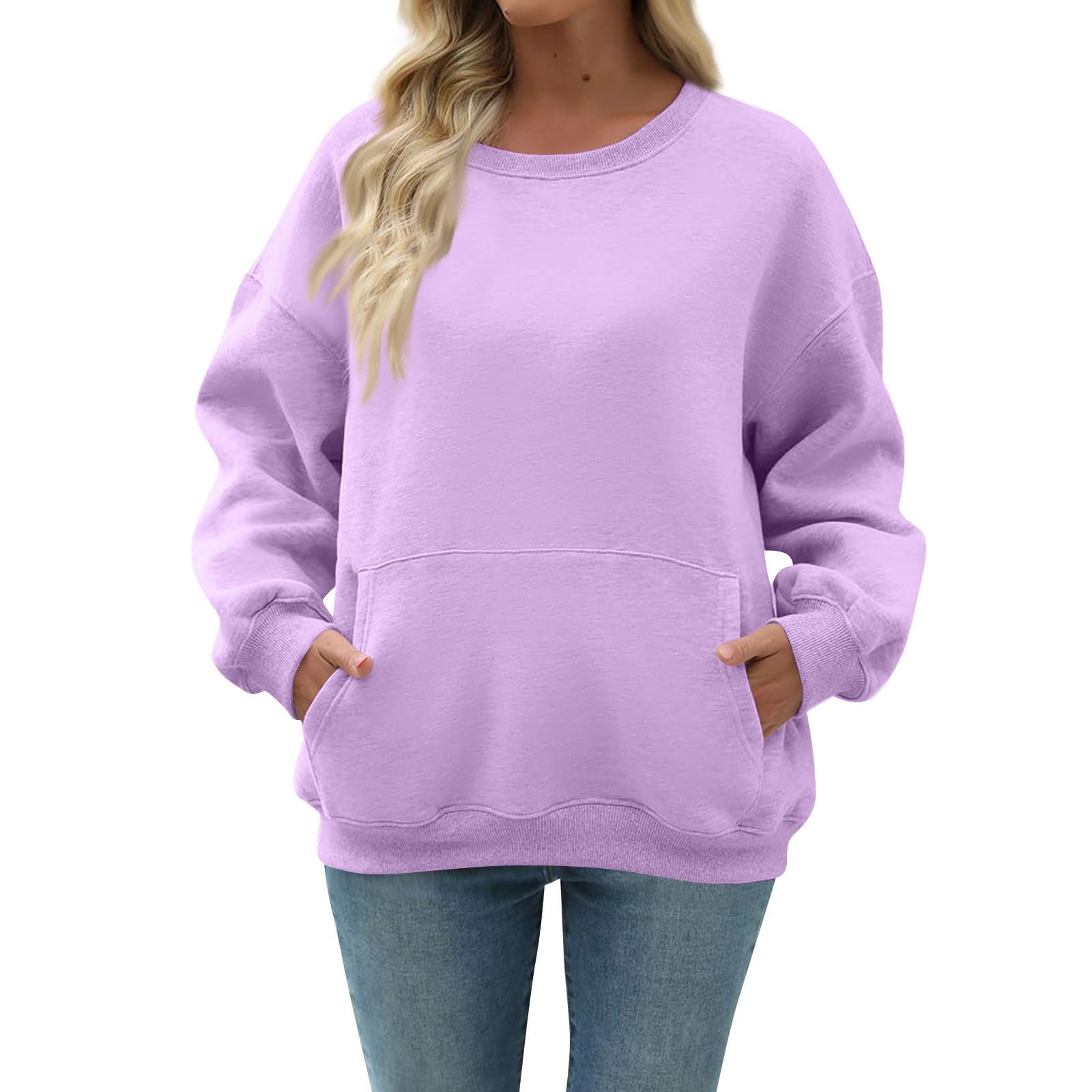 Women Oversized Long Sleeve Crewneck Sweatshirt with Pocket