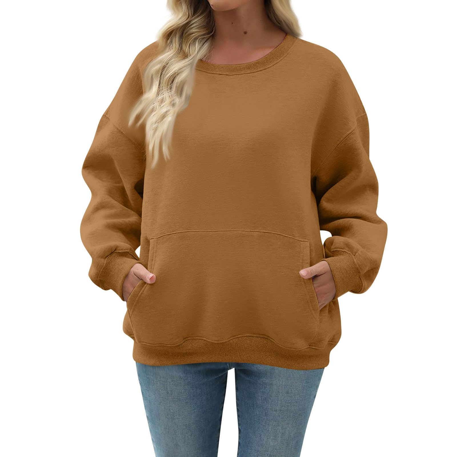 Women Oversized Long Sleeve Crewneck Sweatshirt with Pocket