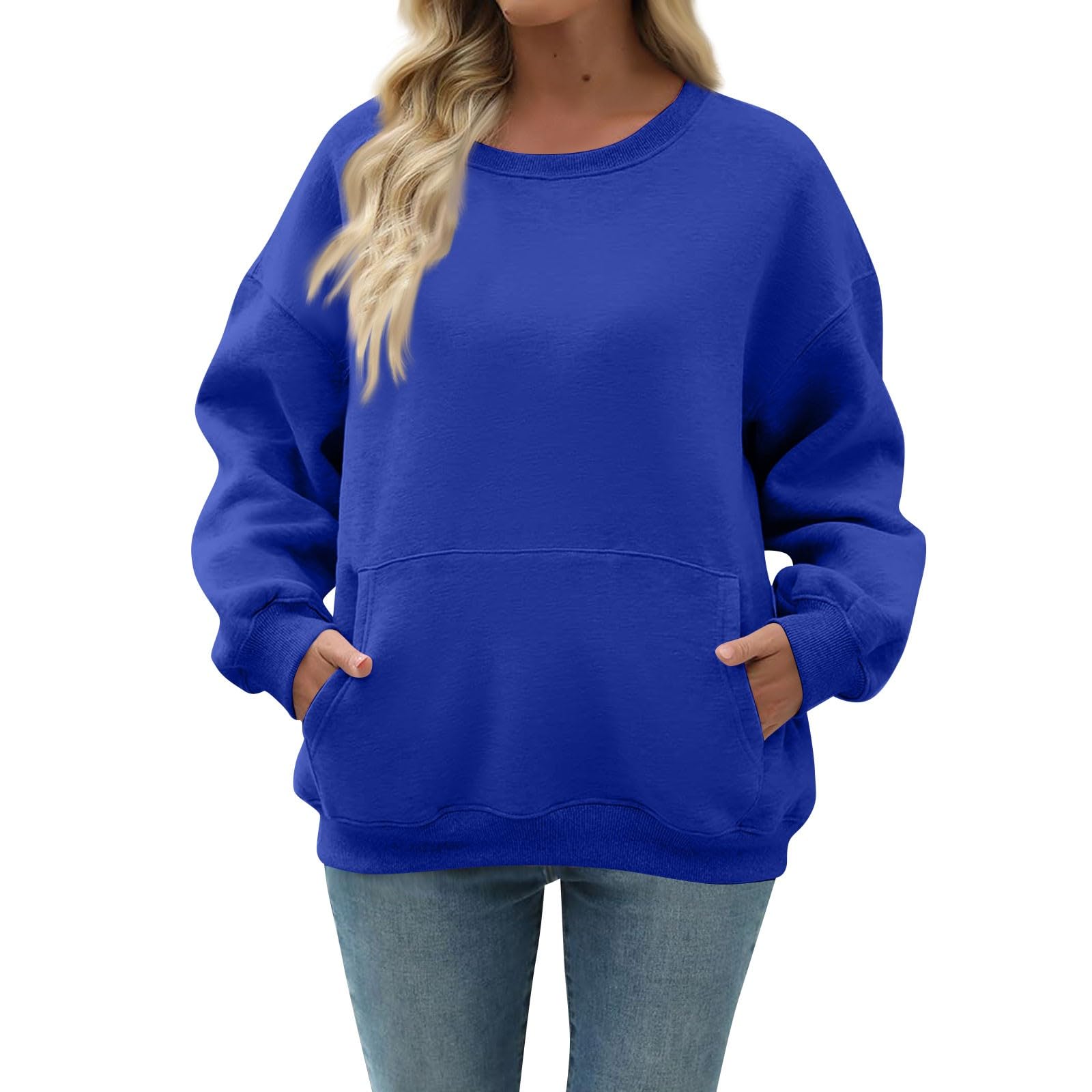 Women Oversized Long Sleeve Crewneck Sweatshirt with Pocket