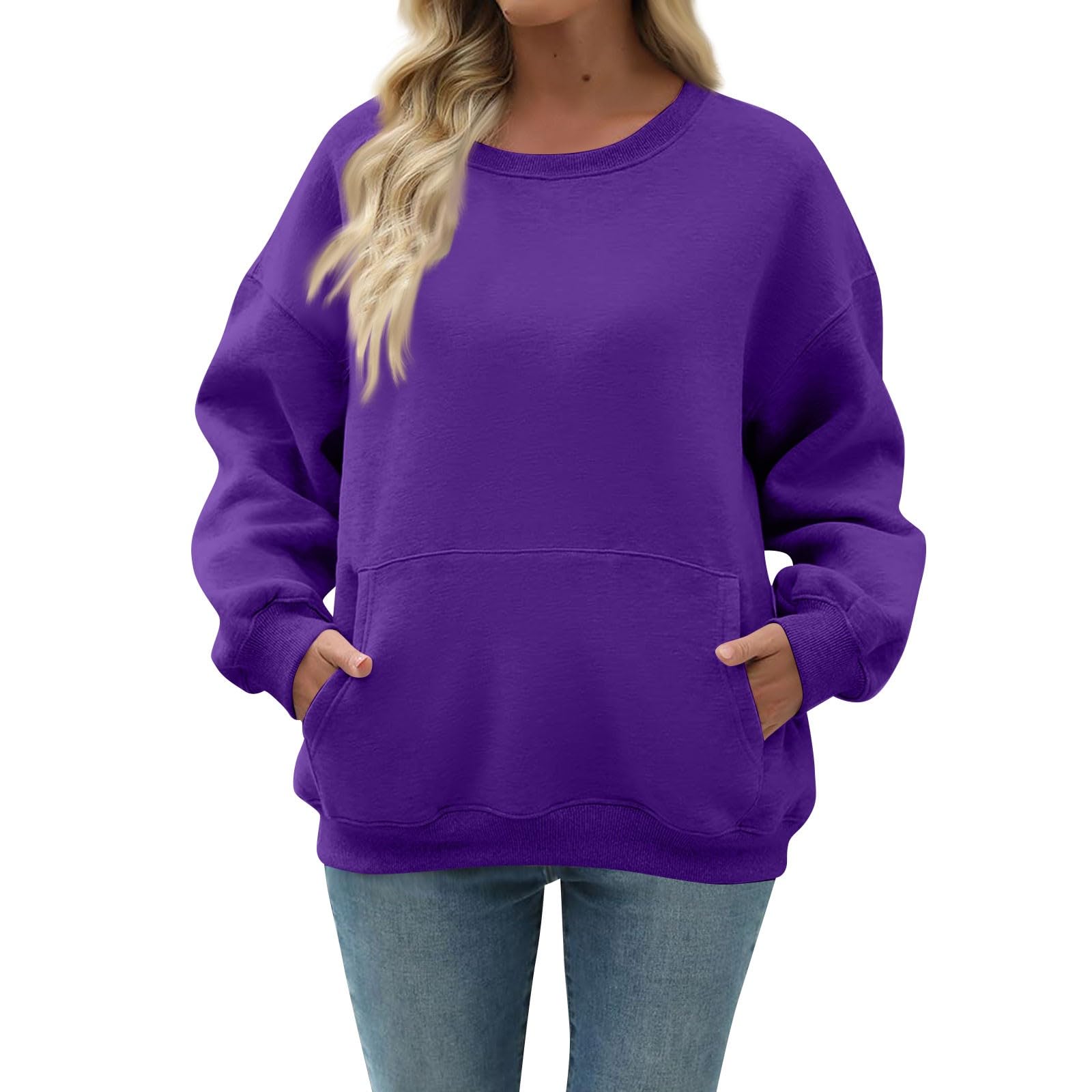 Women Oversized Long Sleeve Crewneck Sweatshirt with Pocket