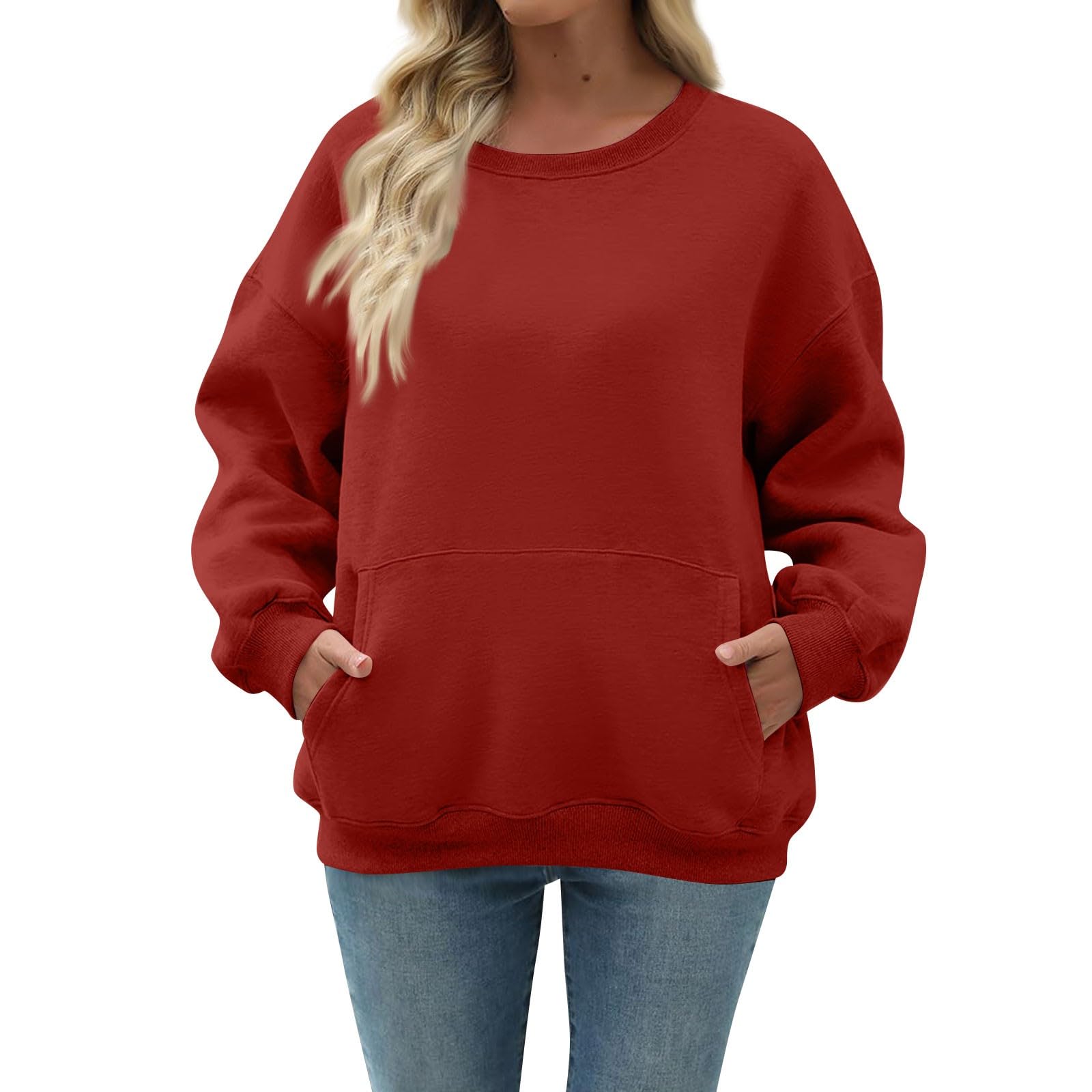 Women Oversized Long Sleeve Crewneck Sweatshirt with Pocket
