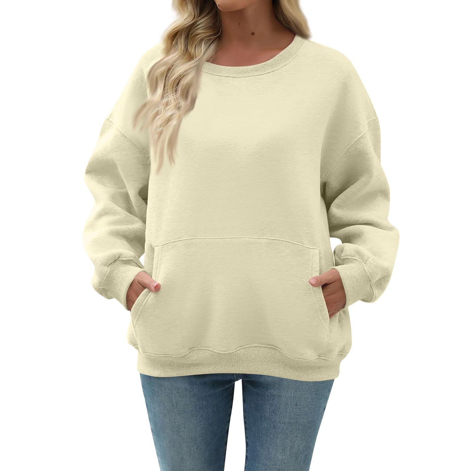 Women Oversized Long Sleeve Crewneck Sweatshirt with Pocket