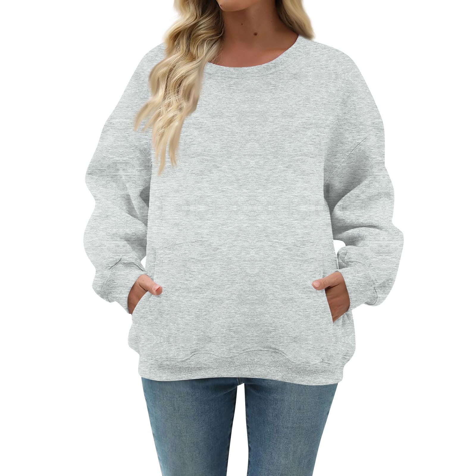 Women Oversized Long Sleeve Crewneck Sweatshirt with Pocket