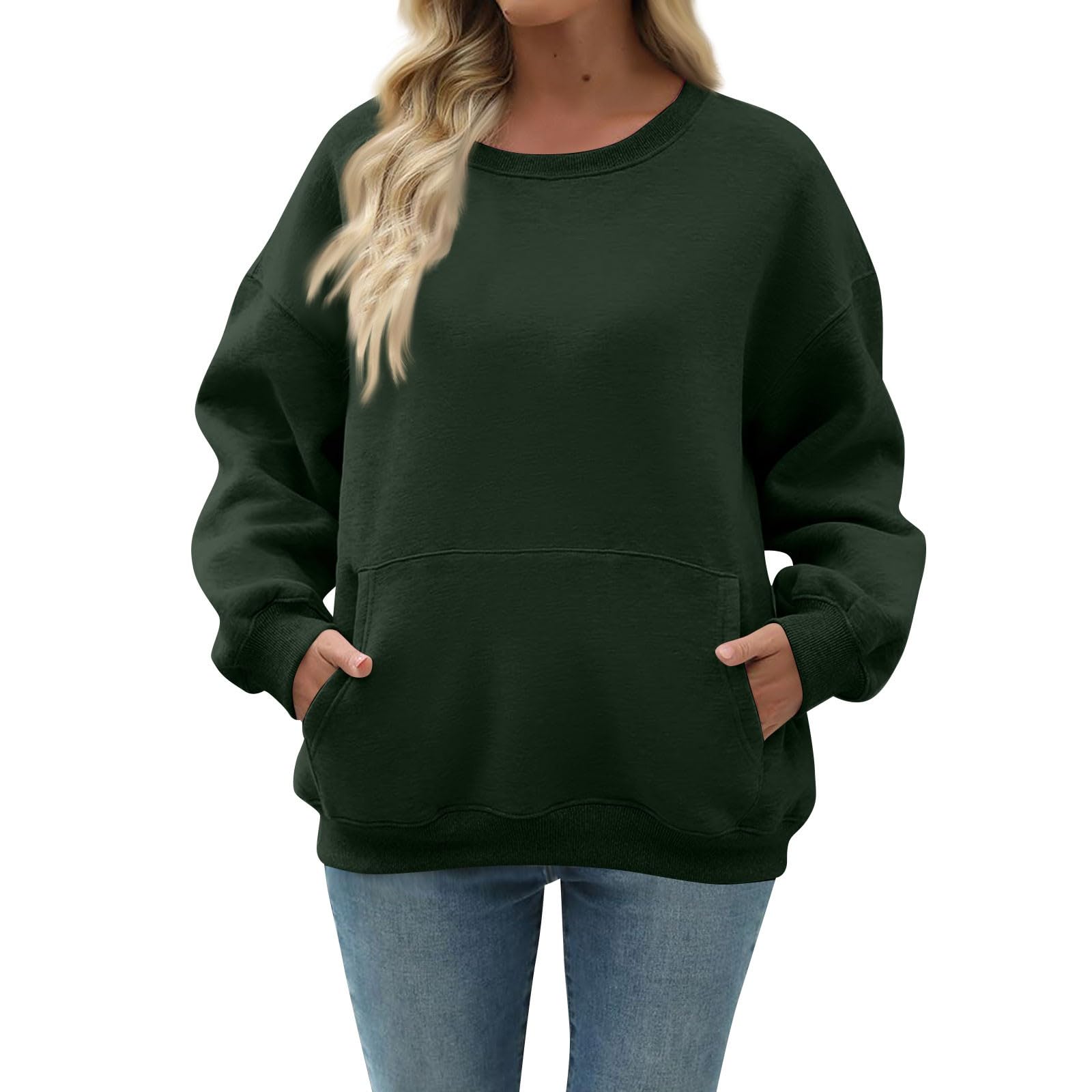 Women Oversized Long Sleeve Crewneck Sweatshirt with Pocket