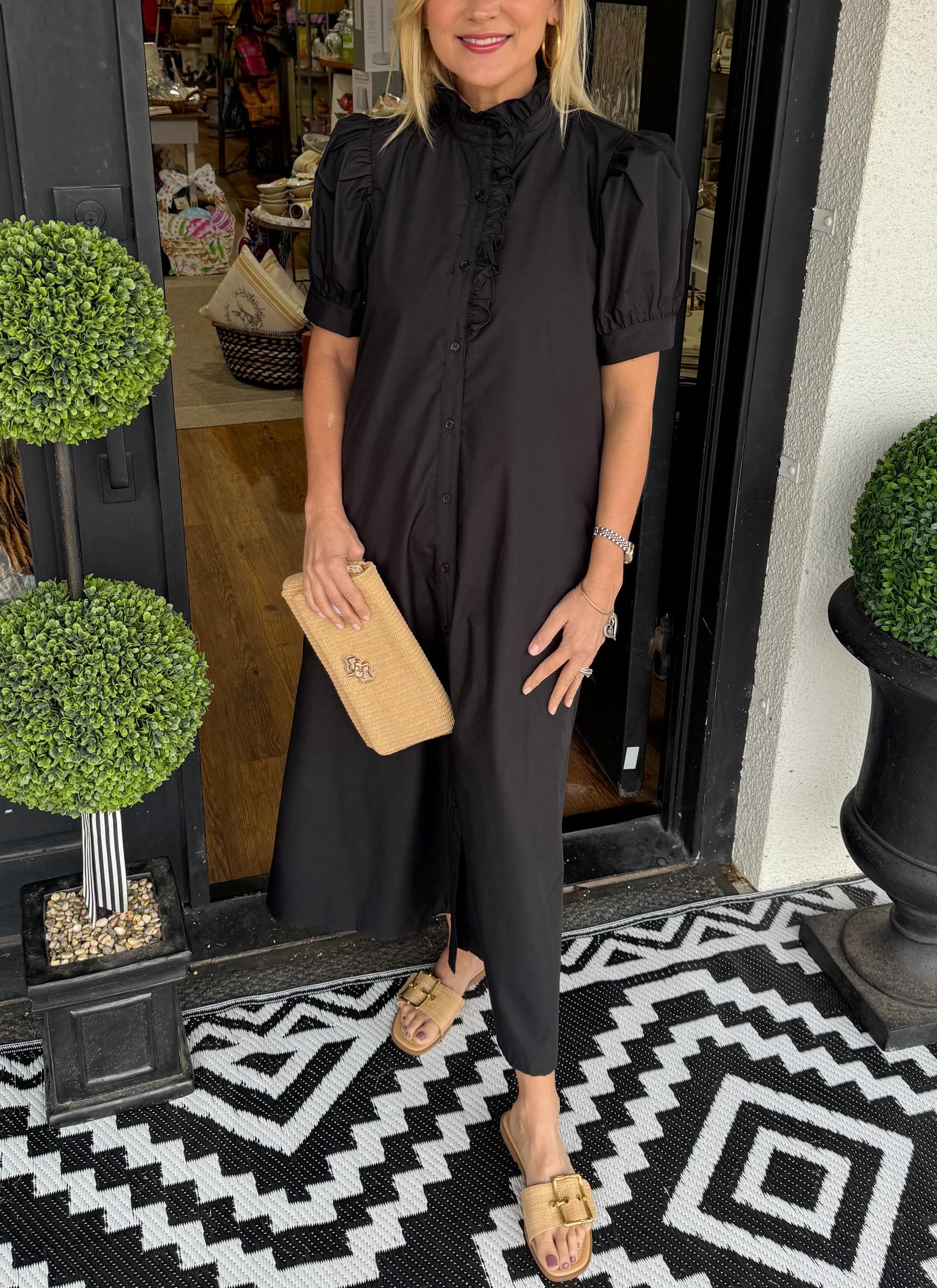 Women's Solid Puff Sleeve Button-Up Shirt Dress (Buy 2 Free Shipping)