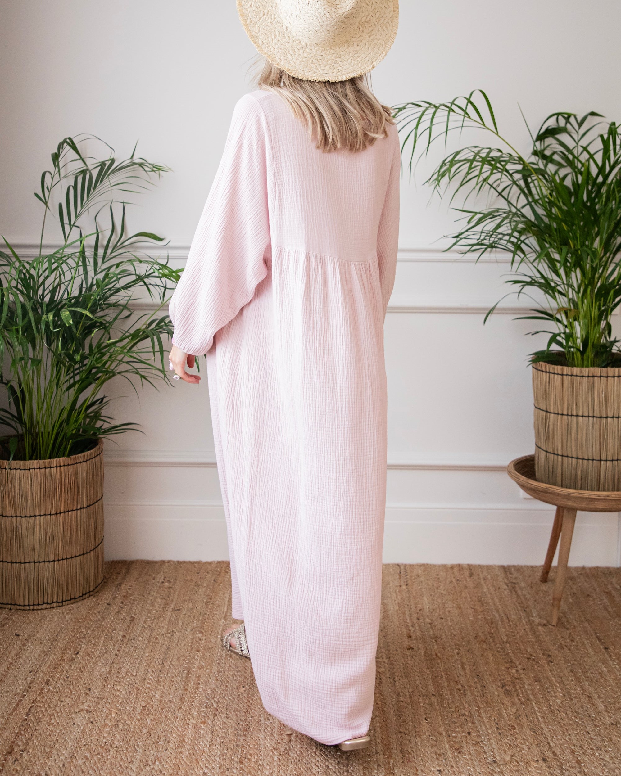 V Neck Puff Long Sleeve Maxi Dress
