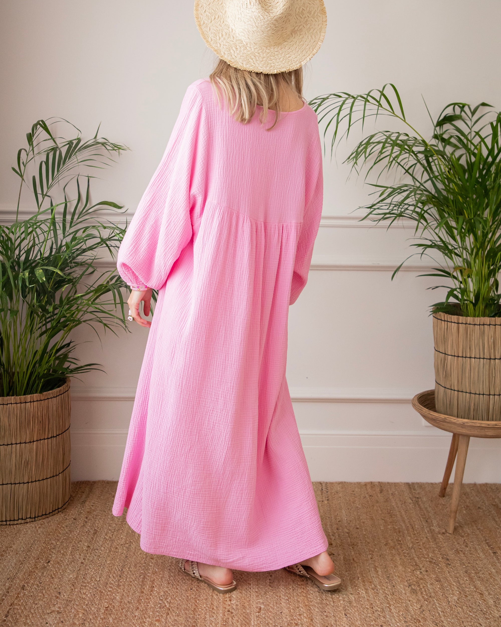 V Neck Puff Long Sleeve Maxi Dress